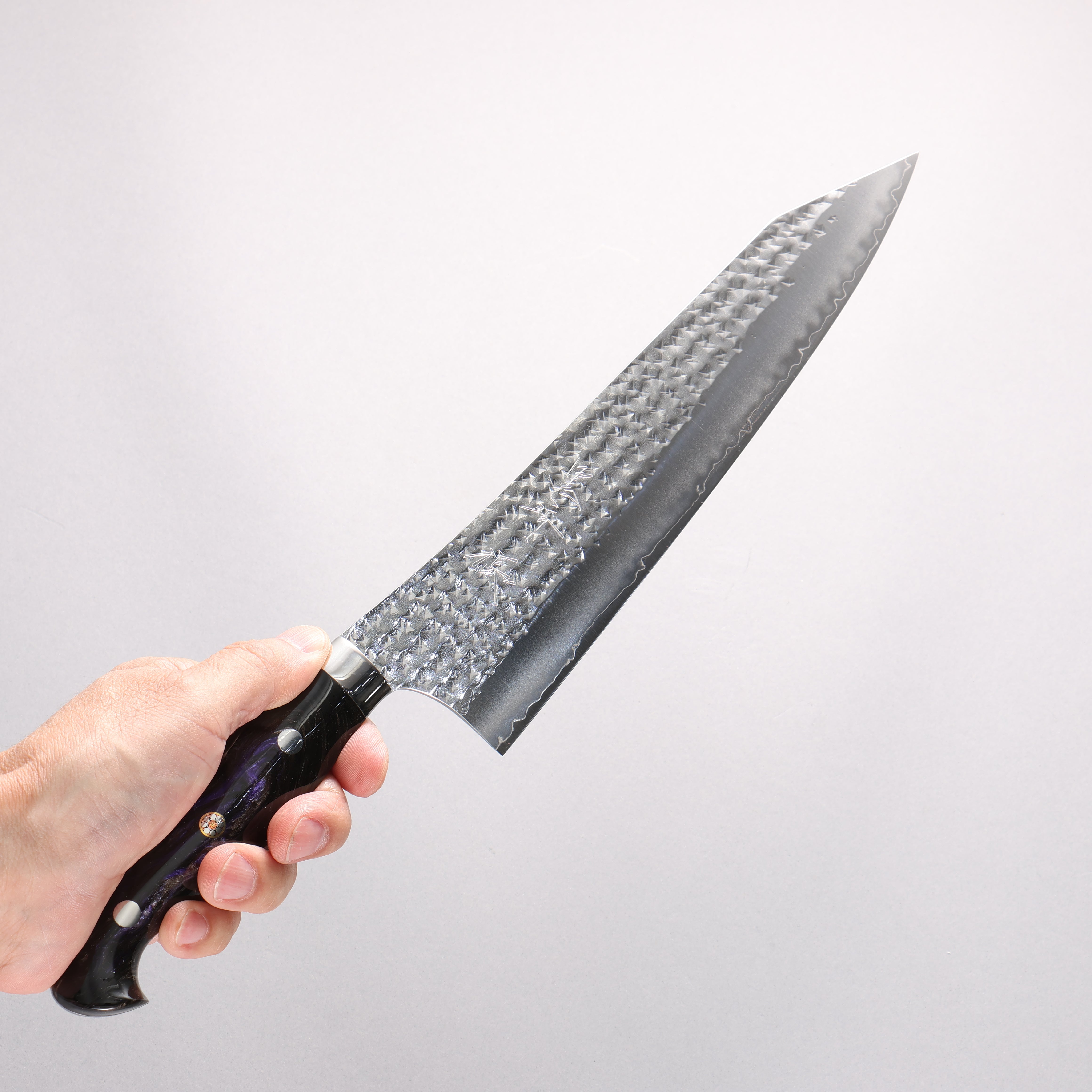 Yu Kurosaki Senko Ei SG2 Hammered Gyuto 240mm Black Purple Acrylic Handle - Seisuke Knife