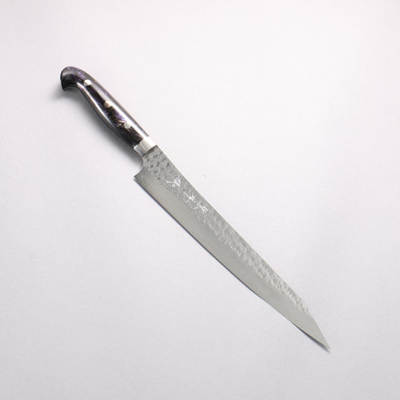 Yu Kurosaki Senko Ei SG2 Hammered Sujihiki 240mm Black Purple Acrylic Handle - Seisuke Knife