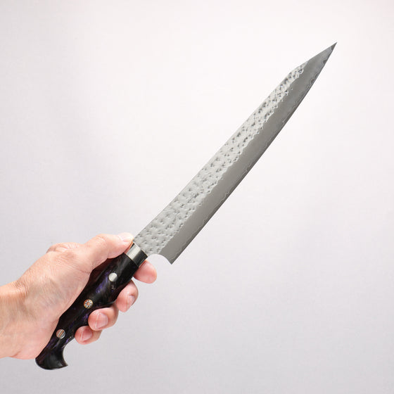 Yu Kurosaki Senko Ei SG2 Hammered Sujihiki 240mm Black Purple Acrylic Handle - Seisuke Knife