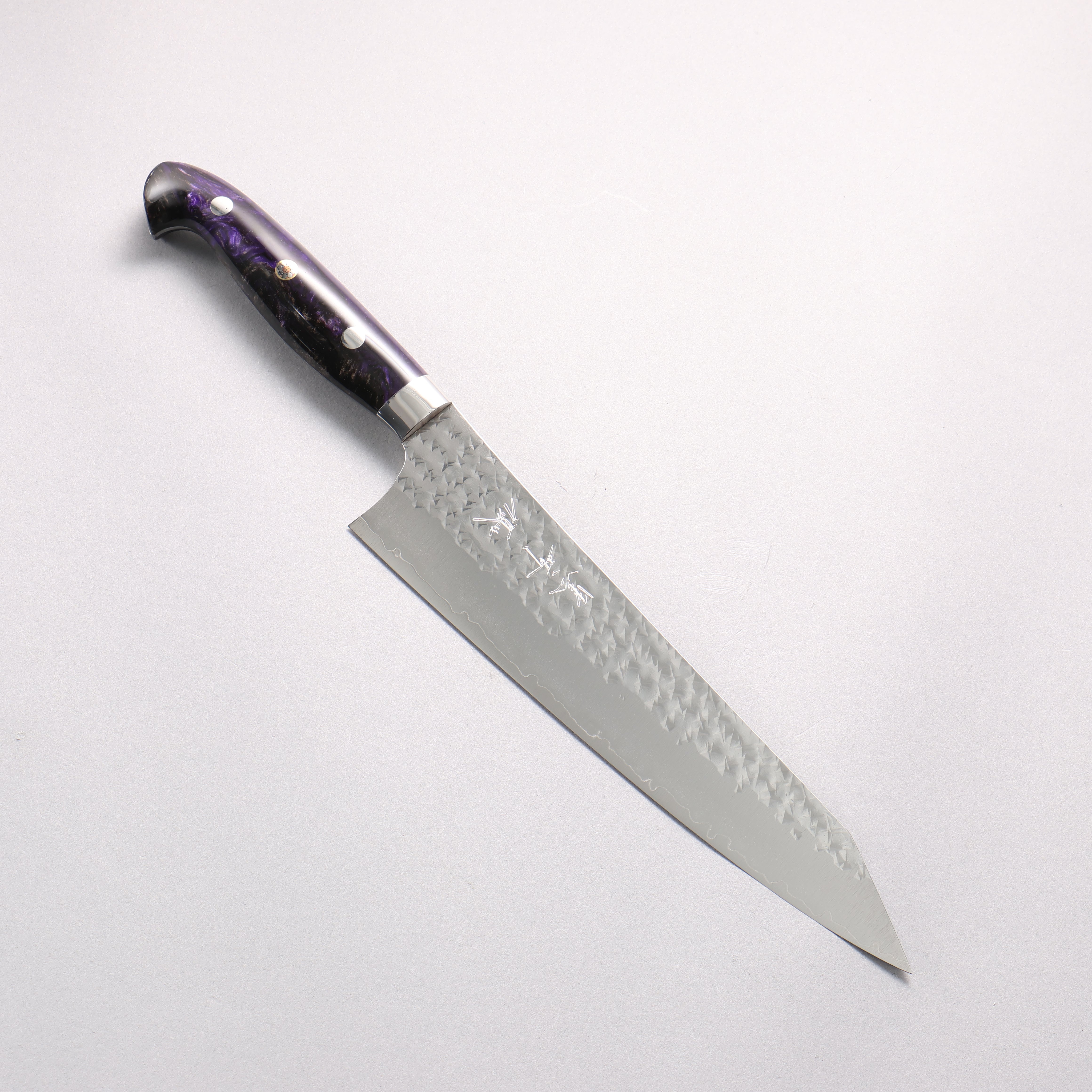 Yu Kurosaki Senko Ei SG2 Hammered Gyuto 210mm Black Purple Acrylic Handle - Seisuke Knife