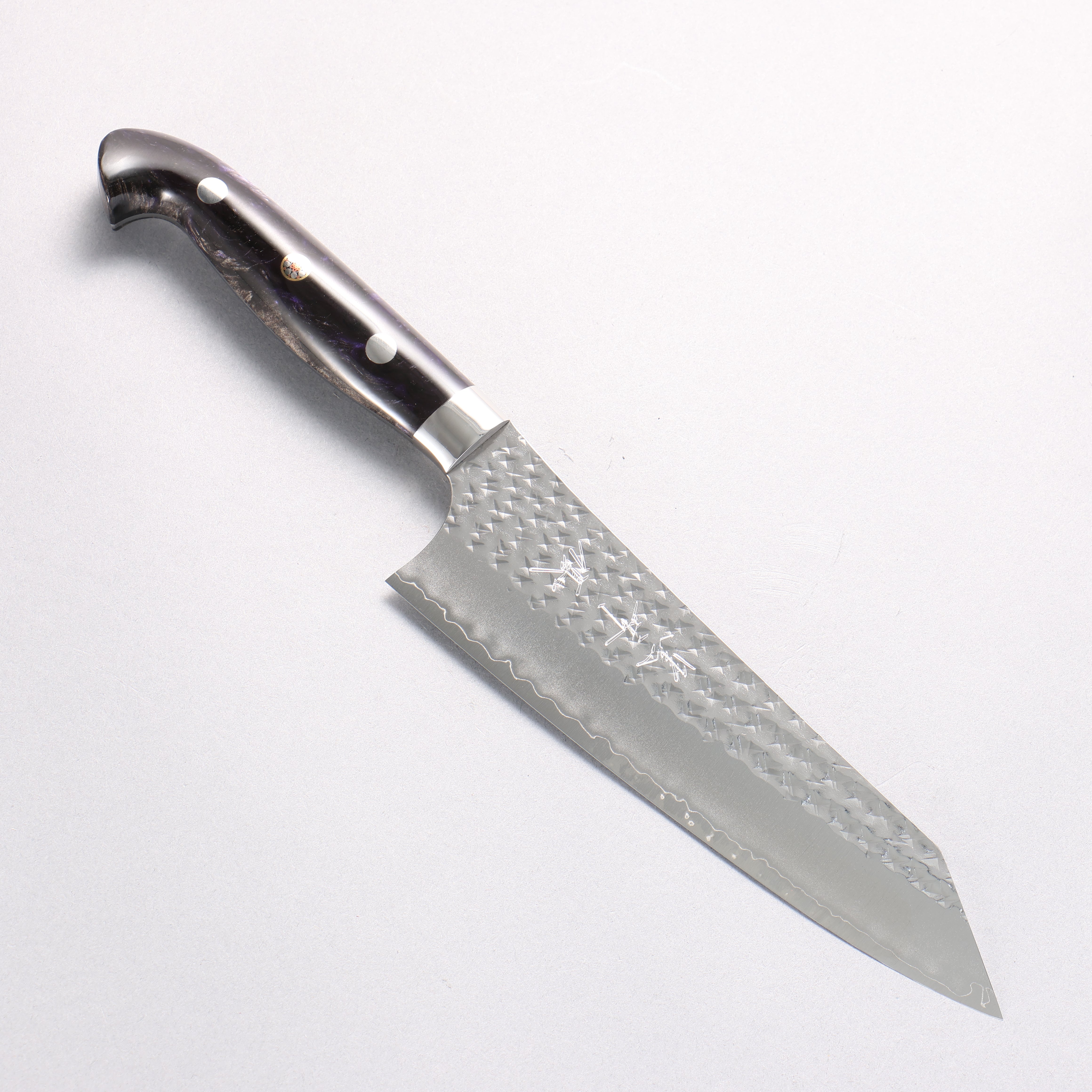 Yu Kurosaki Senko Ei SG2 Hammered Gyuto 170mm Black Purple Acrylic Handle - Seisuke Knife