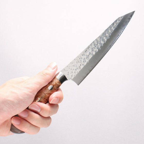 Yu Kurosaki Senko Ei SG2 Hammered Petty-Utility 150mm Clear and Wood Pattern Acrylic Handle - Seisuke Knife
