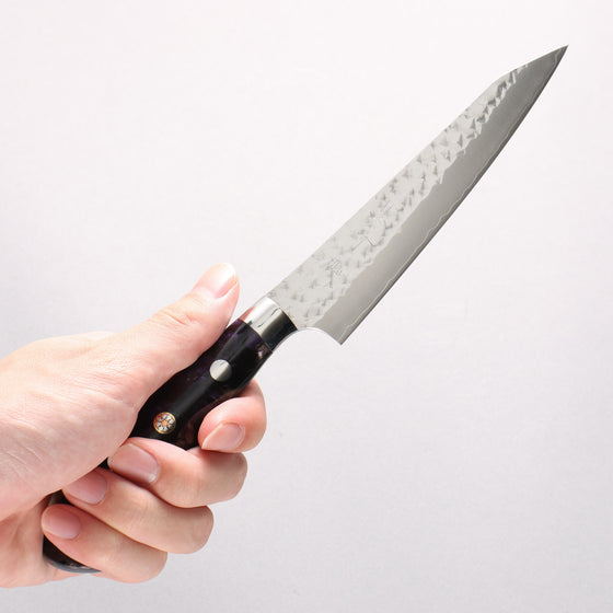 Yu Kurosaki Senko Ei SG2 Hammered Petty-Utility 130mm Black Purple Acrylic Handle - Seisuke Knife