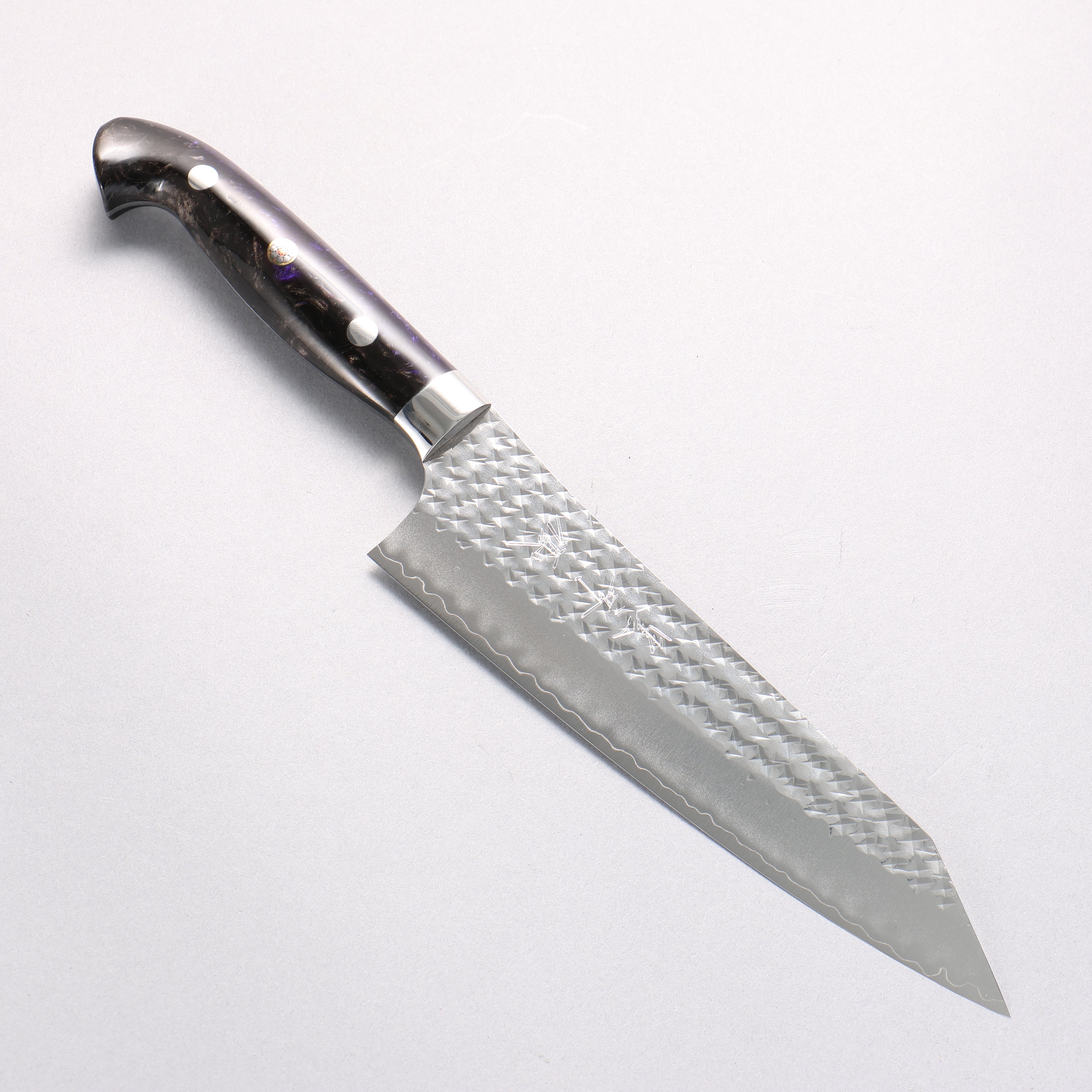 Yu Kurosaki Senko Ei SG2 Hammered Gyuto 180mm Black Purple Acrylic Handle - Seisuke Knife