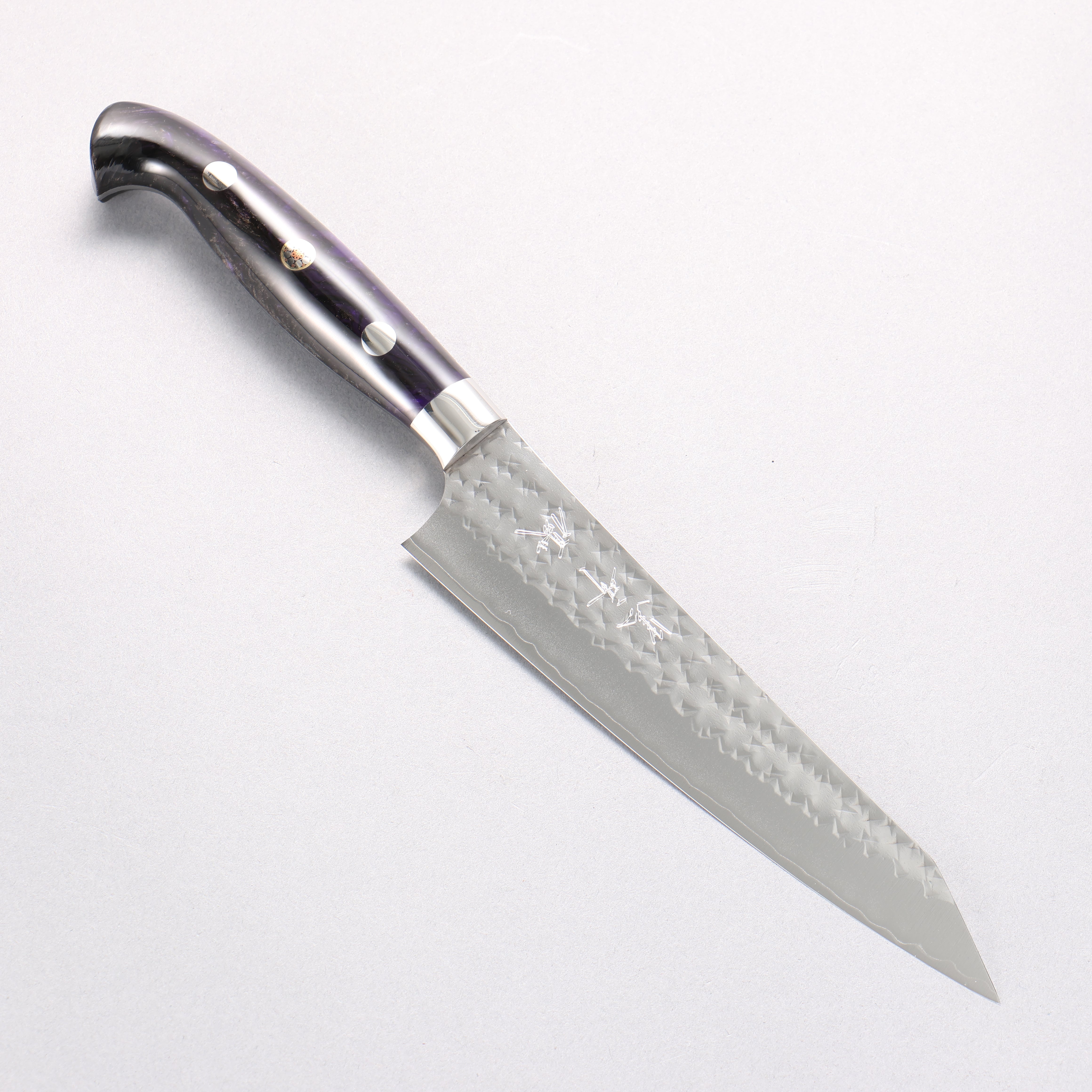 Yu Kurosaki Senko Ei SG2 Hammered Petty-Utility 150mm Black Purple Acrylic Handle - Seisuke Knife
