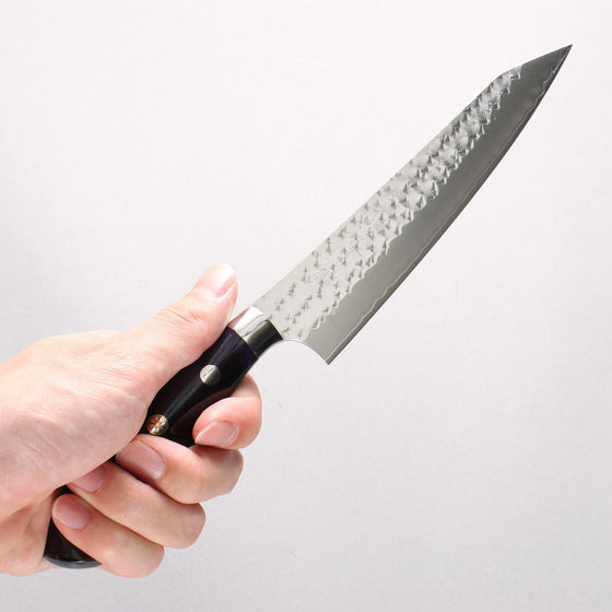 Yu Kurosaki Senko Ei SG2 Hammered Petty-Utility 150mm Black Purple Acrylic Handle - Seisuke Knife