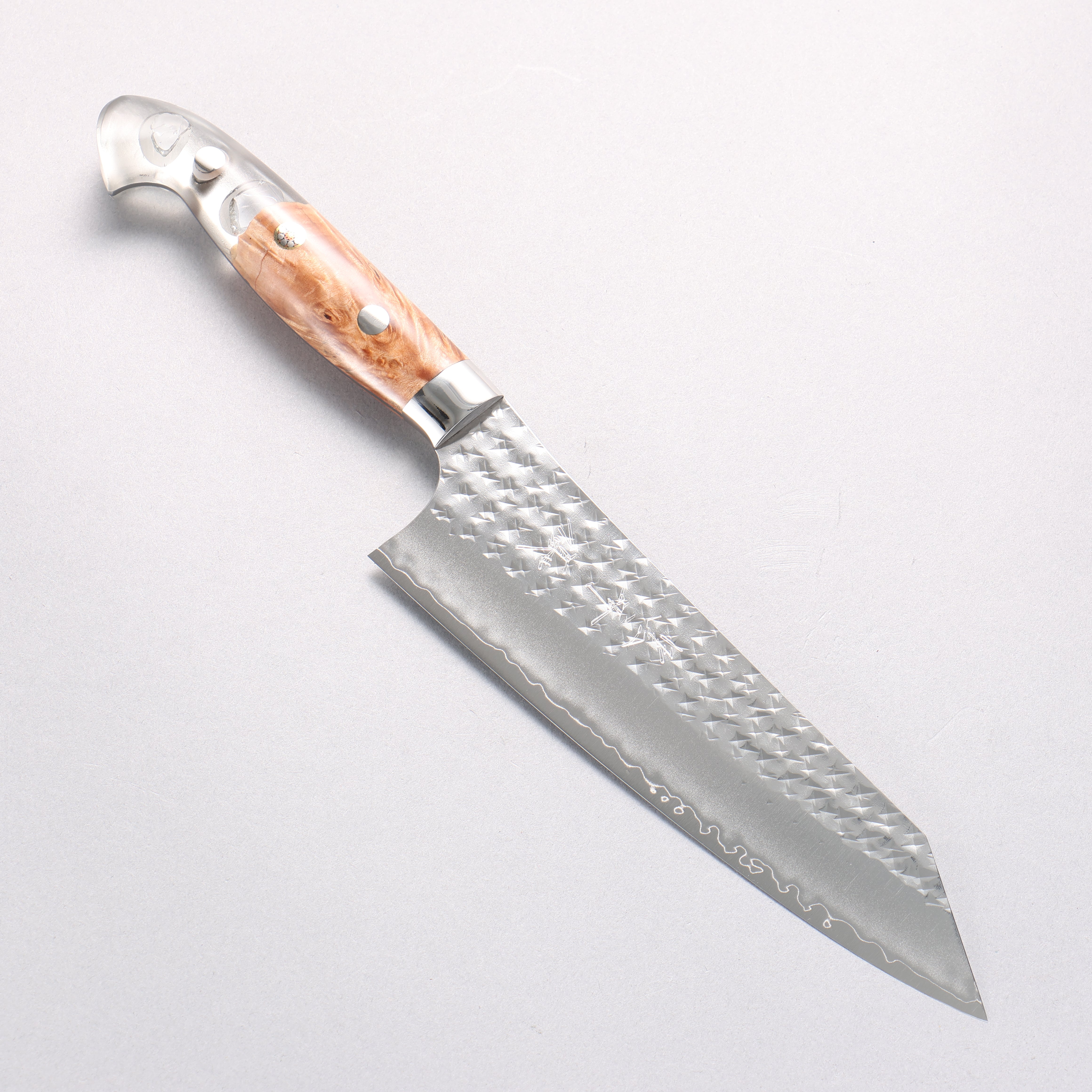 Yu Kurosaki Senko Ei SG2 Hammered Gyuto 170mm Clear and Wood Pattern Acrylic Handle - Seisuke Knife