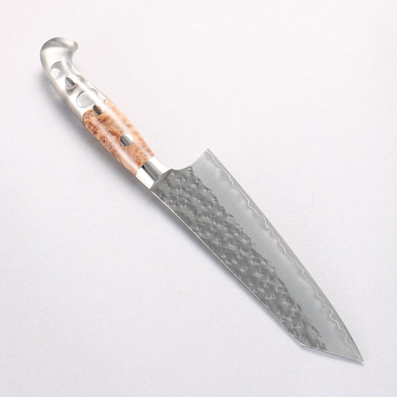 Yu Kurosaki Senko Ei SG2 Hammered Small Santoku 150mm Clear and Wood Pattern Acrylic Handle - Seisuke Knife