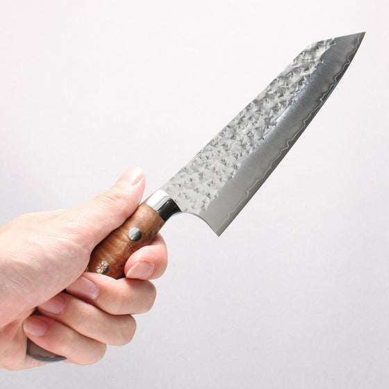 Yu Kurosaki Senko Ei SG2 Hammered Small Santoku 150mm Clear and Wood Pattern Acrylic Handle - Seisuke Knife