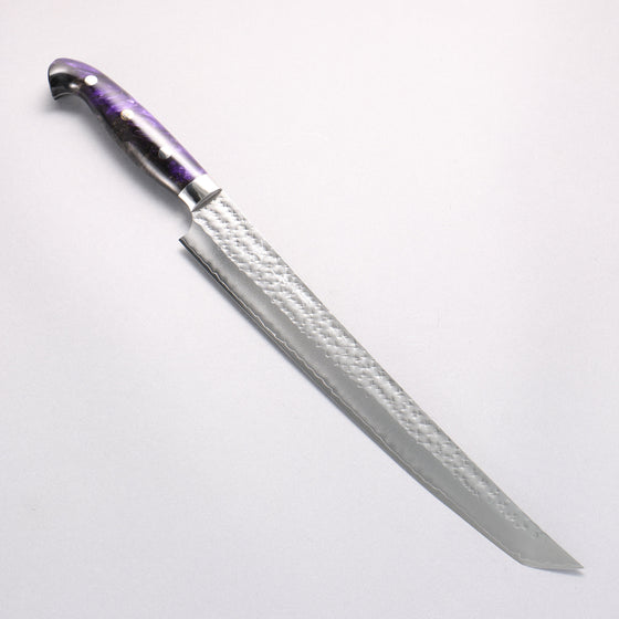 Yu Kurosaki Senko Ei SG2 Hammered Sakimaru Sujihiki 270mm Black Purple Acrylic Handle - Seisuke Knife