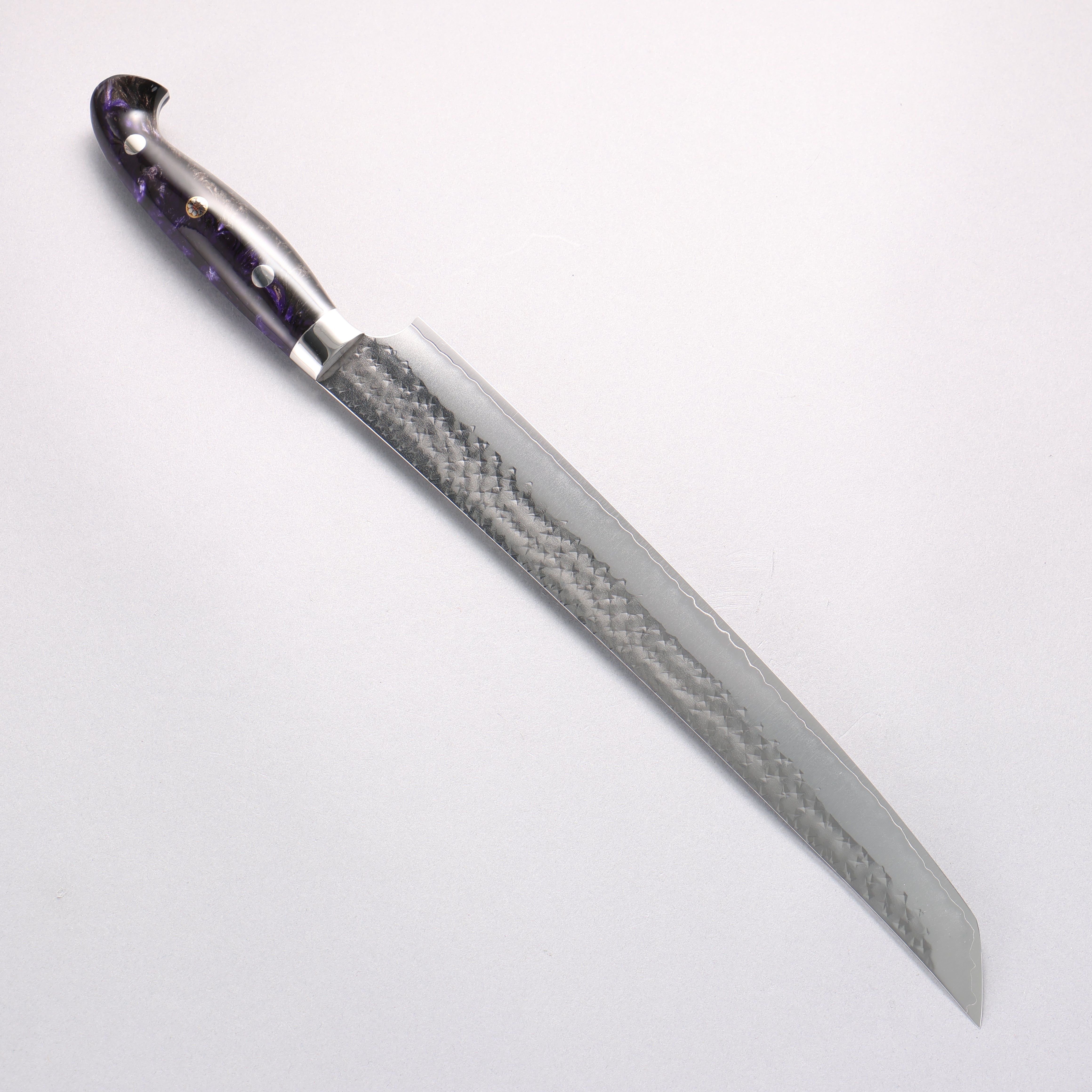 Yu Kurosaki Senko Ei SG2 Hammered Sakimaru Sujihiki 270mm Black Purple Acrylic Handle - Seisuke Knife