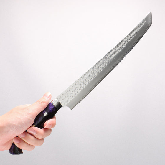 Yu Kurosaki Senko Ei SG2 Hammered Sakimaru Sujihiki 270mm Black Purple Acrylic Handle - Seisuke Knife