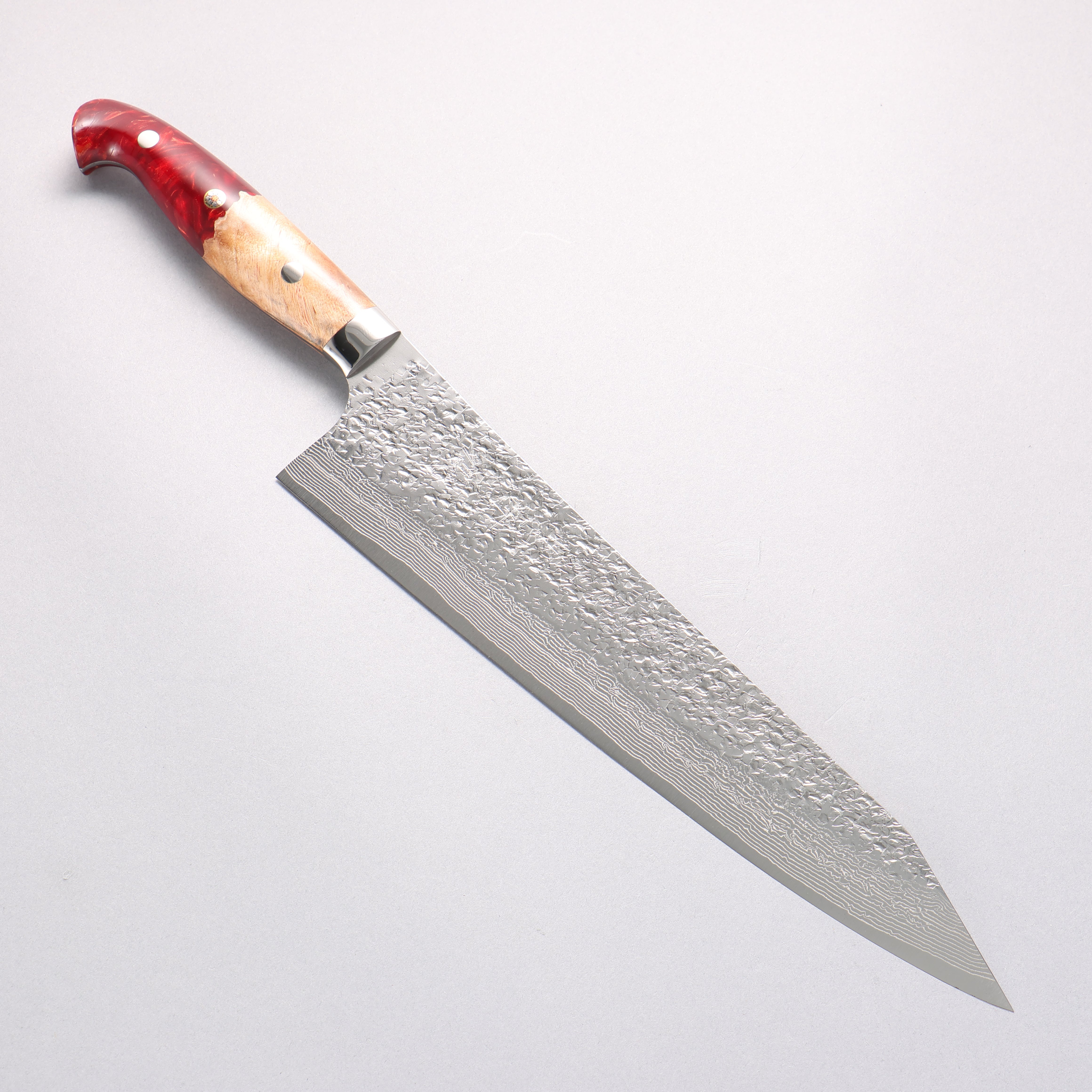 Yu Kurosaki Shizuku SG2 Hammered Damascus Gyuto 270mm Red and Wood Pattern Acrylic Handle - Seisuke Knife