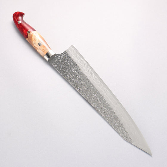 Yu Kurosaki Shizuku SG2 Hammered Damascus Gyuto 270mm Red and Wood Pattern Acrylic Handle - Seisuke Knife