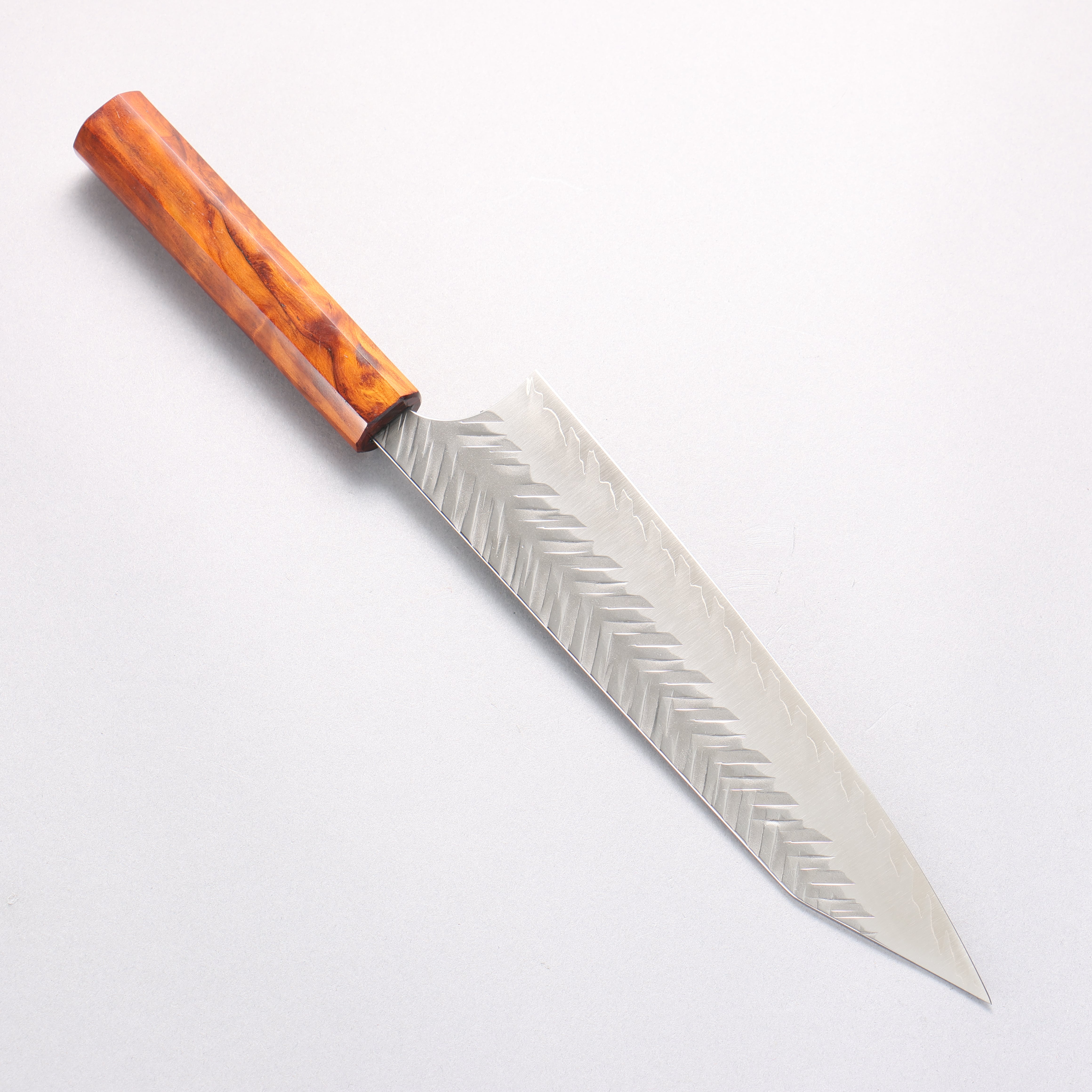 Yoshimi Kato SG2 Hammered (V) Kiritsuke Gyuto 210mm Cedar Burl (Lacquered) Handle - Seisuke Knife
