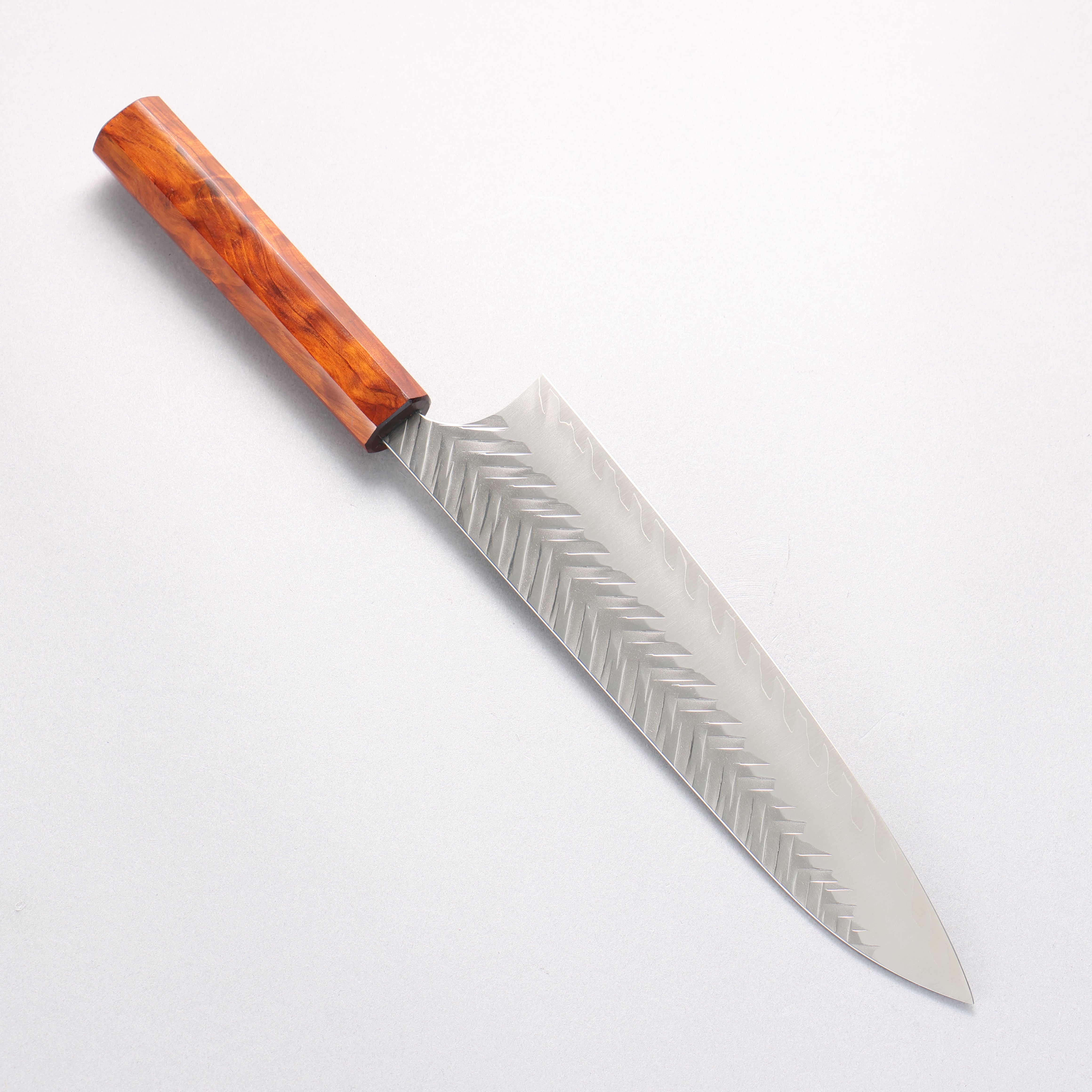 Yoshimi Kato SG2 Hammered (V) Gyuto 210mm Cedar Burl (Lacquered) Handle - Seisuke Knife