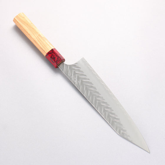 Yoshimi Kato SPG STRIX Hammered (V) Kiritsuke Gyuto 210mm Olive Tree (ferrule: Red Turquoise) Handle - Seisuke Knife