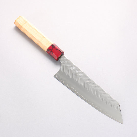Yoshimi Kato SPG STRIX Hammered (V) Bunka 170mm Olive Tree (ferrule: Red Turquoise) Handle - Seisuke Knife