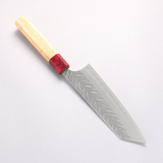 Yoshimi Kato SPG STRIX Hammered (V) Bunka 170mm Olive Tree (ferrule: Red Turquoise) Handle - Seisuke Knife