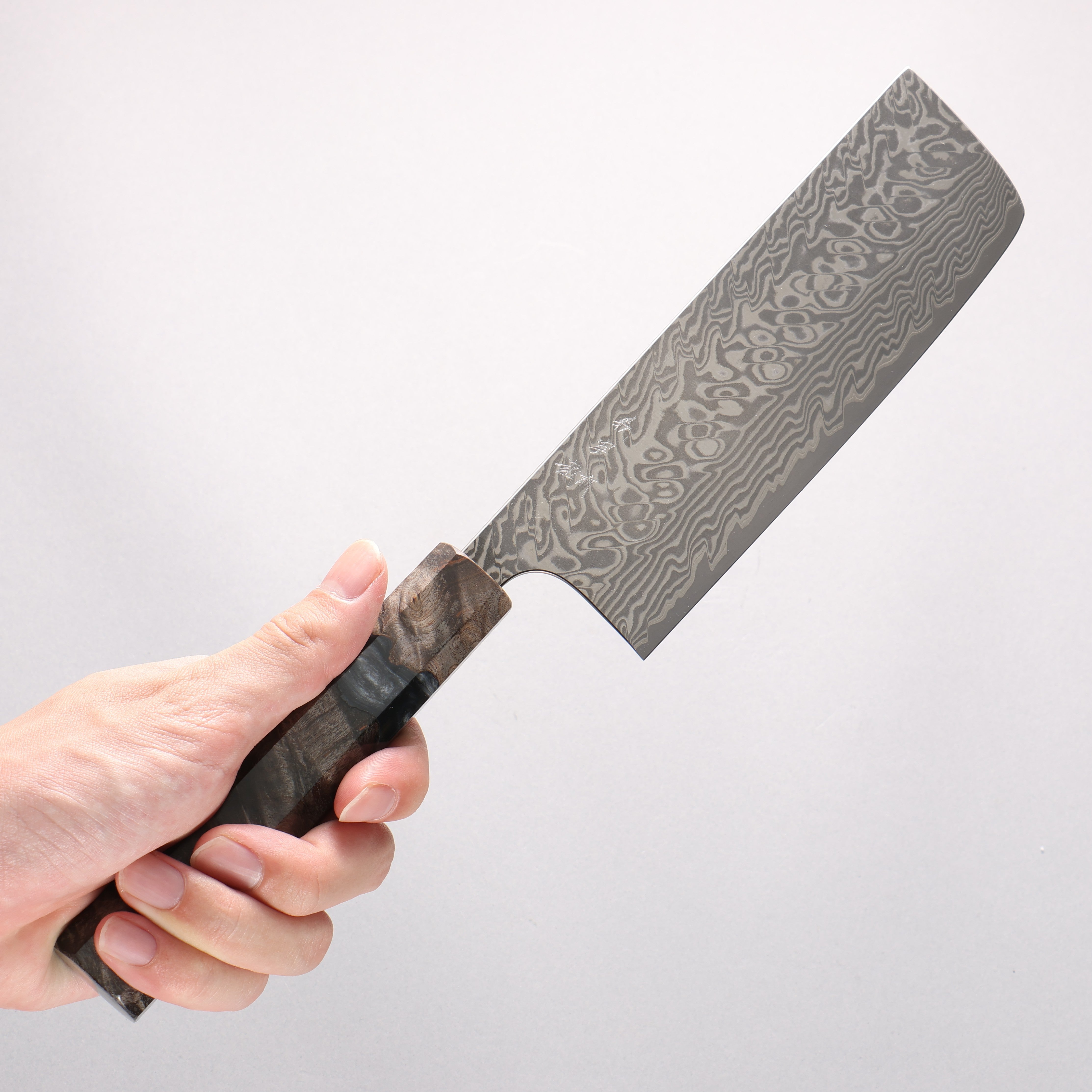 Yoshimi Kato SG2 Black Damascus Nakiri 165mm Stabilized Birch & Black Resin Handle - Seisuke Knife