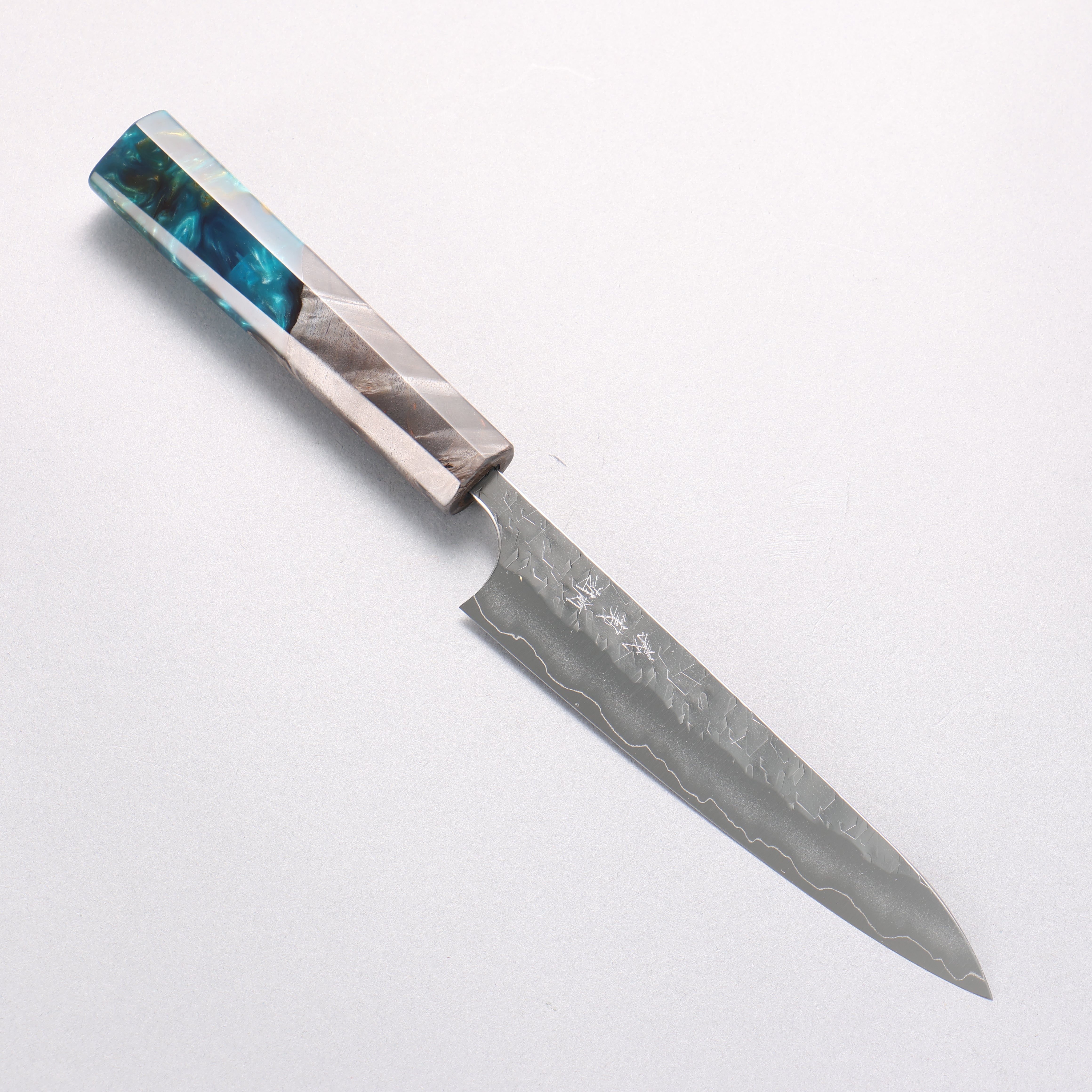 Yoshimi Kato Hyo SG2 Hammered Petty-Utility 150mm Stabilized Birch with Emerald Green Resin Handle - Seisuke Knife