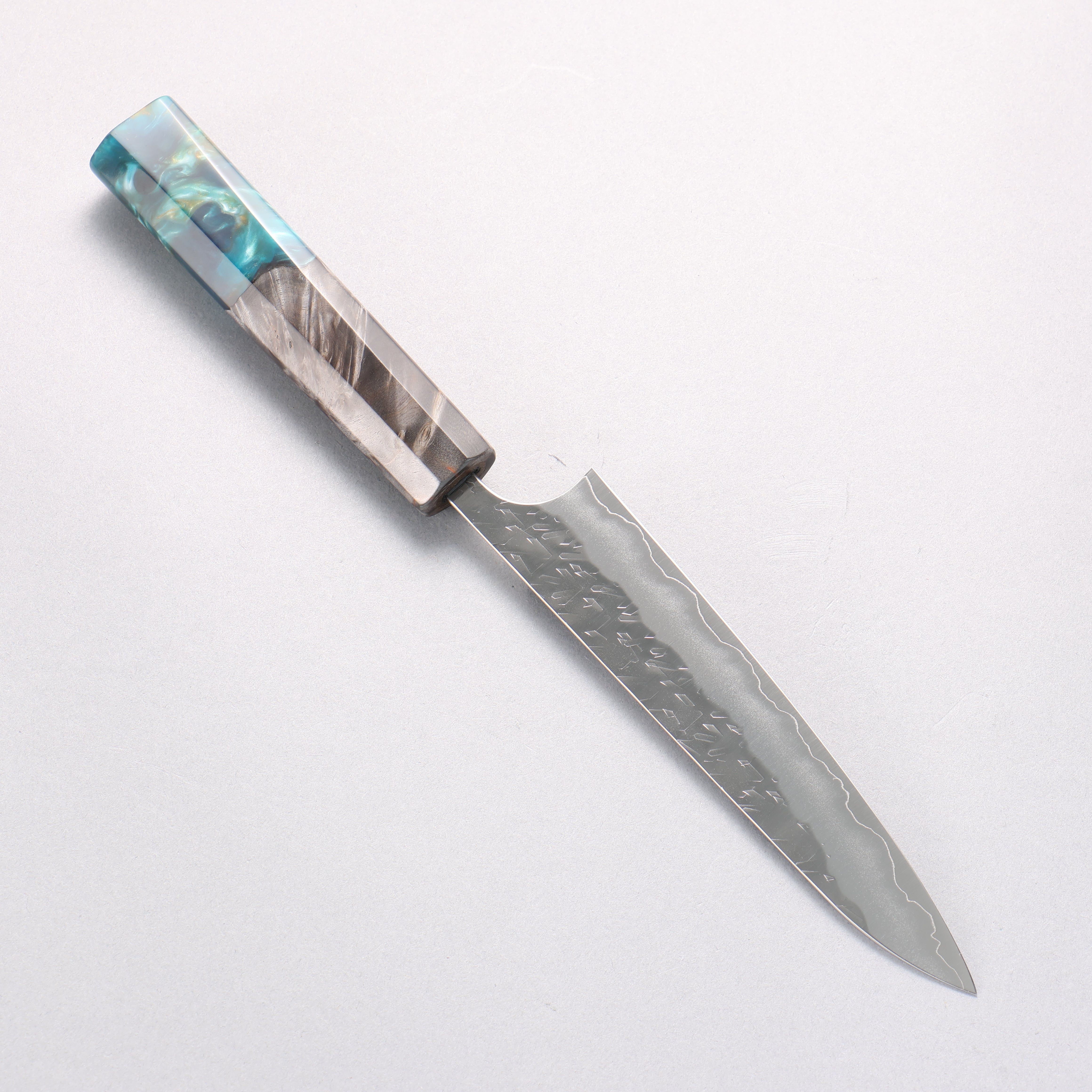 Yoshimi Kato Hyo SG2 Hammered Petty-Utility 150mm Stabilized Birch with Emerald Green Resin Handle - Seisuke Knife