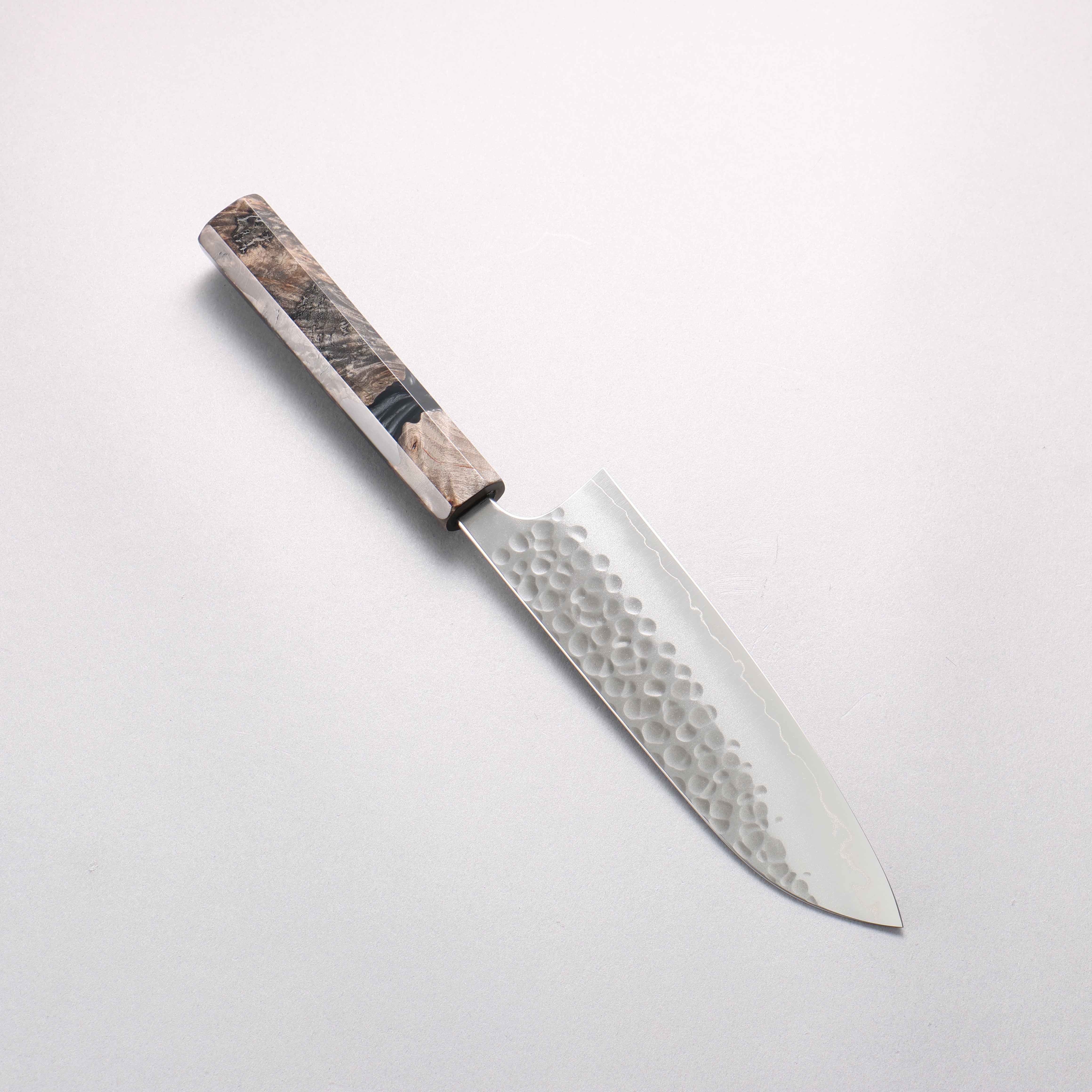 Yoshimi Kato Silver Steel No.3 Hammered(Maru) Migaki Finished Santoku 170mm Stabilized Birch with Black Resin Handle - Seisuke Knife
