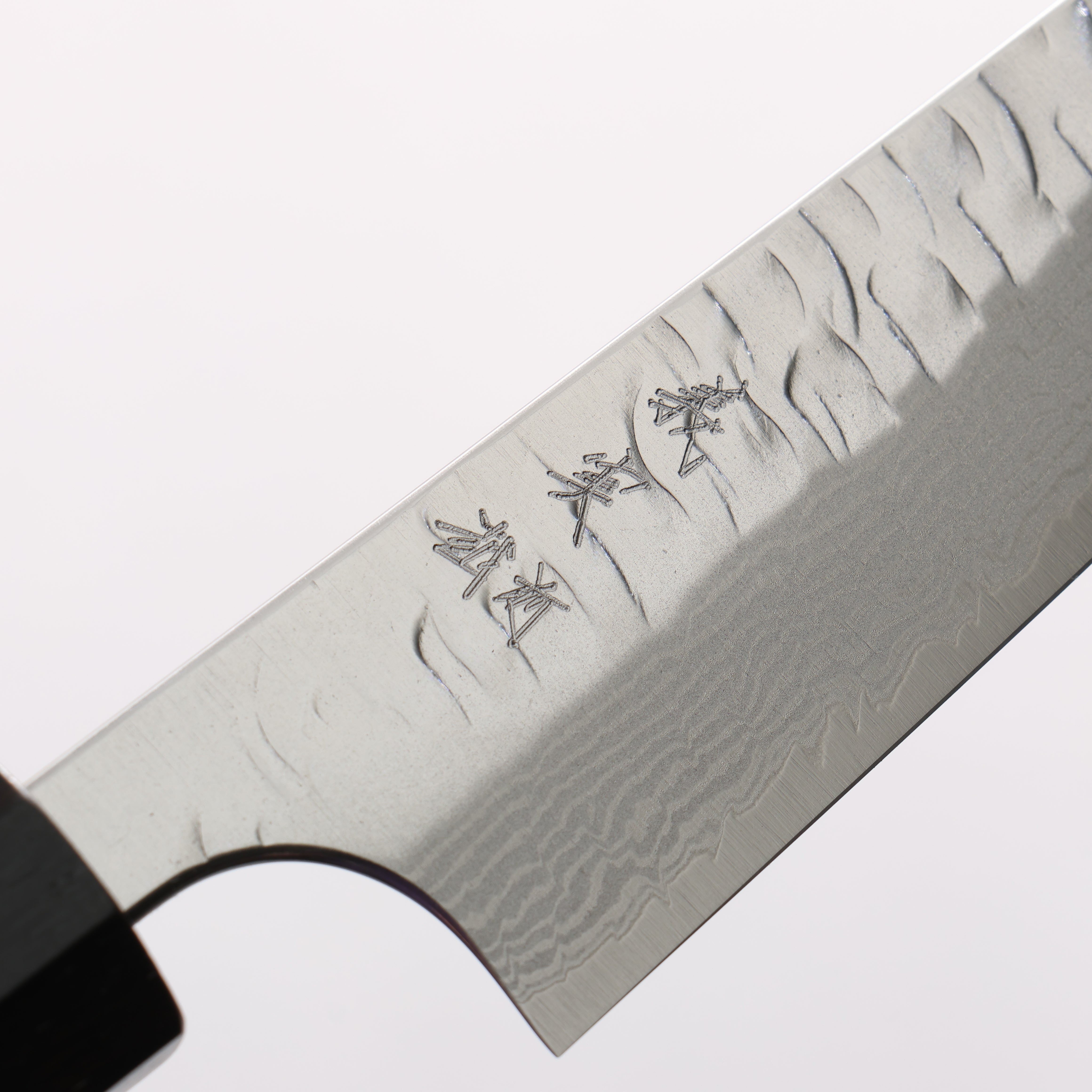 Yoshimi Kato Nami VG-XEOS Hammered Damascus Kiritsuke Petty-Utility 120mm Ebony Wood(With White Ring) Handle - Seisuke Knife