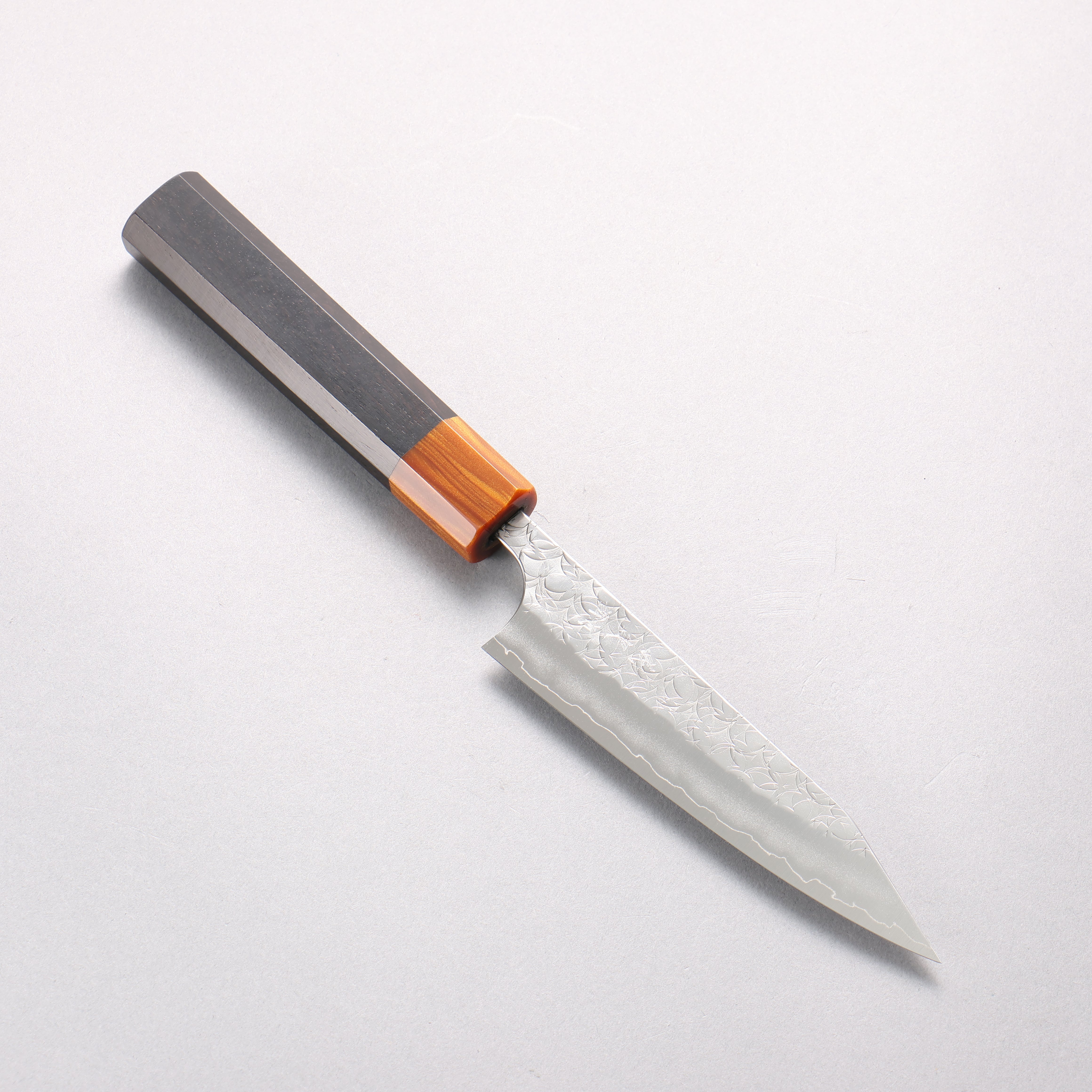 Yoshimi Kato Minamo SG2 Hammered Kiritsuke Petty-Utility 120mm Ebony (ferrule: Orange Resin) Handle - Seisuke Knife
