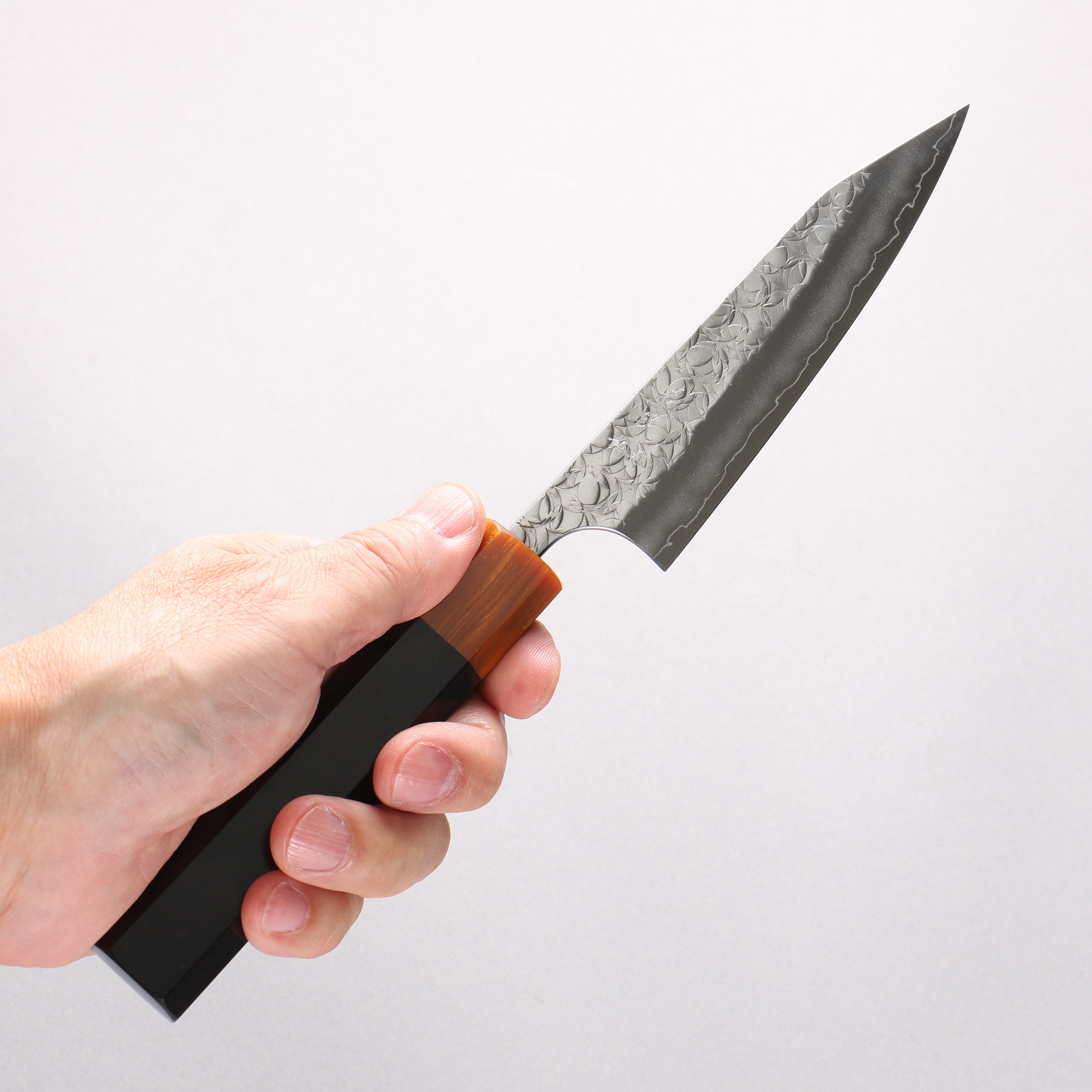 Yoshimi Kato Minamo SG2 Hammered Kiritsuke Petty-Utility 120mm Ebony (ferrule: Orange Resin) Handle - Seisuke Knife