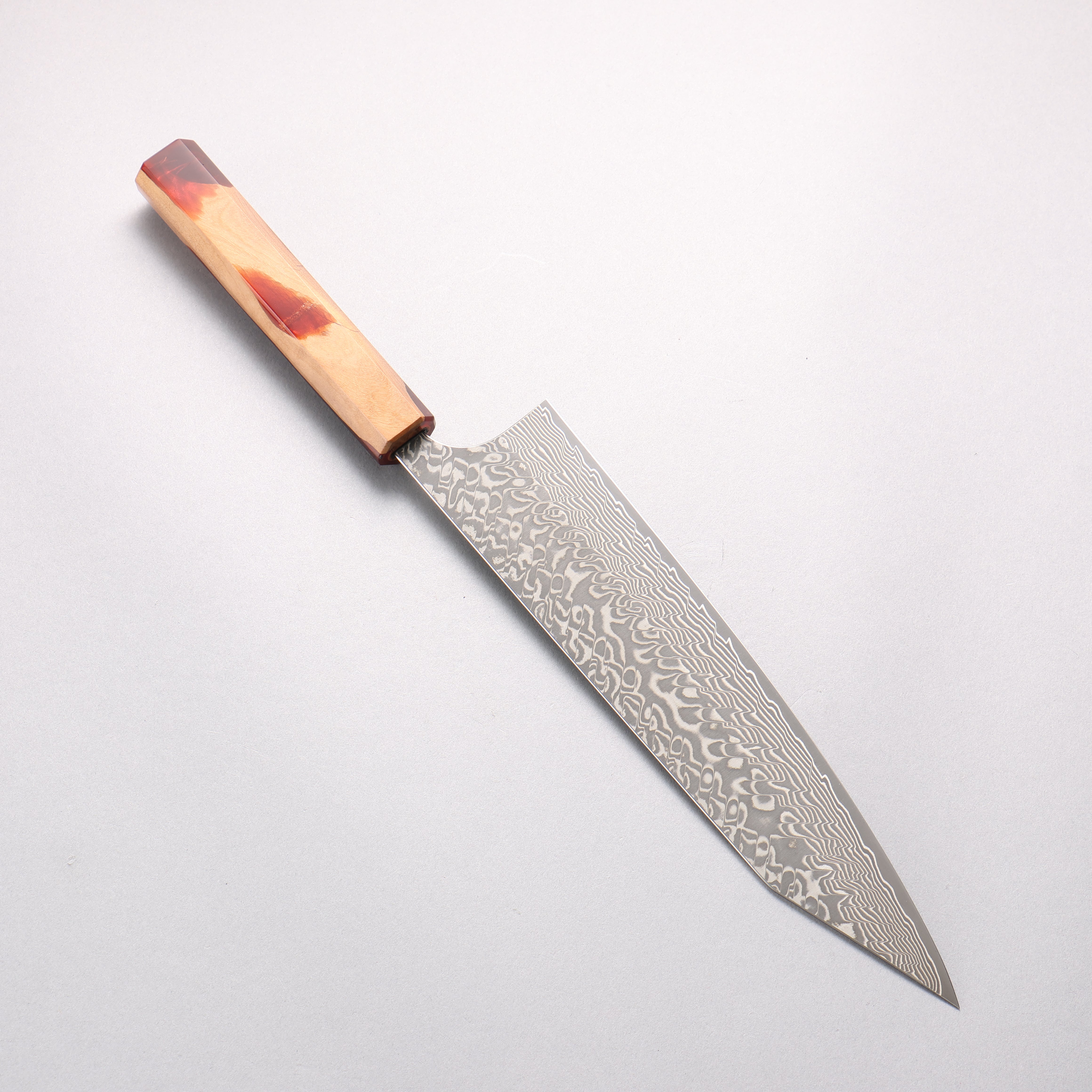 Yoshimi Kato SG2 Black Damascus Kiritsuke Gyuto 240mm Olive Tree and Red Resin Handle - Seisuke Knife