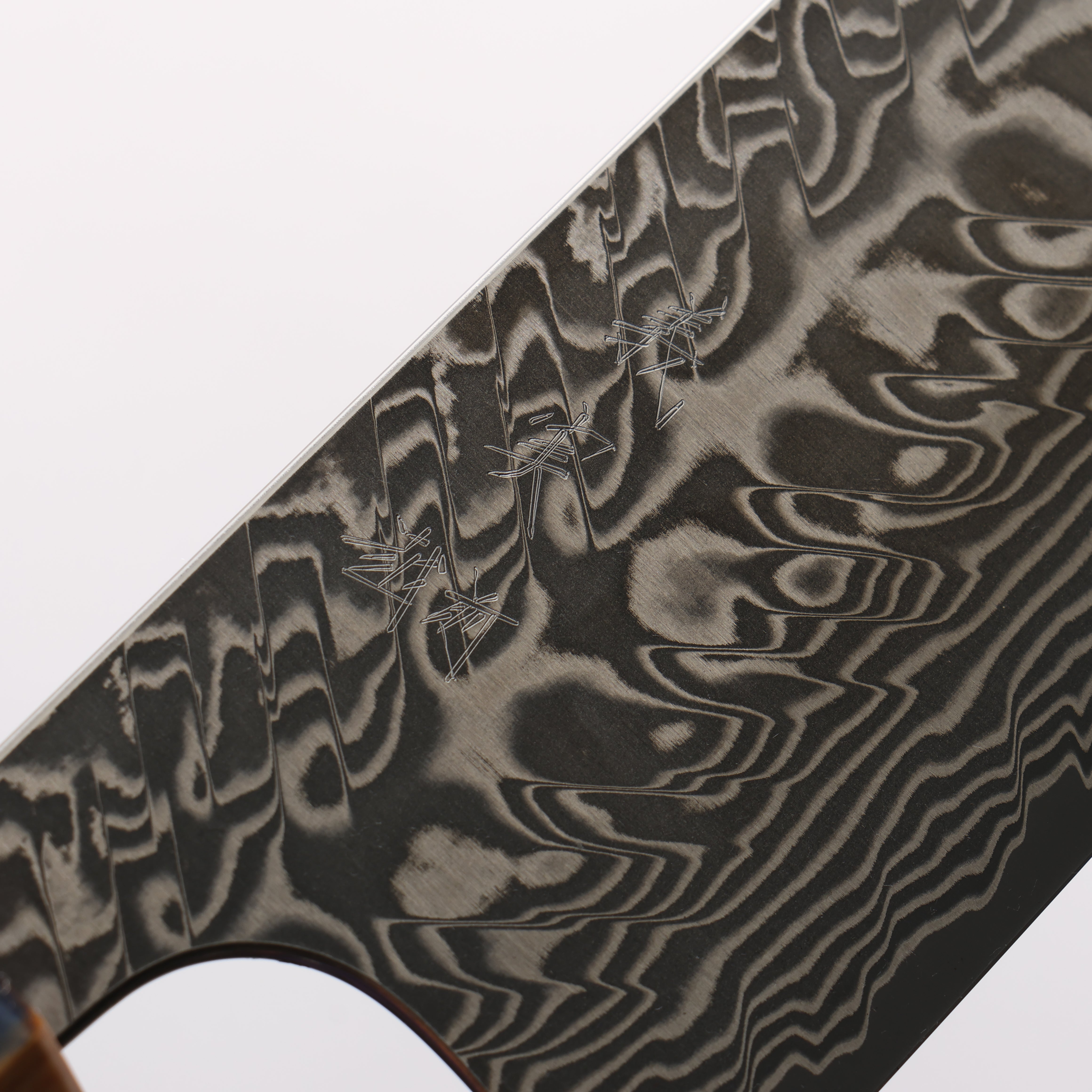 Yoshimi Kato SG2 Black Damascus Santoku 170mm Olive Tree and Blue Resin Handle - Seisuke Knife