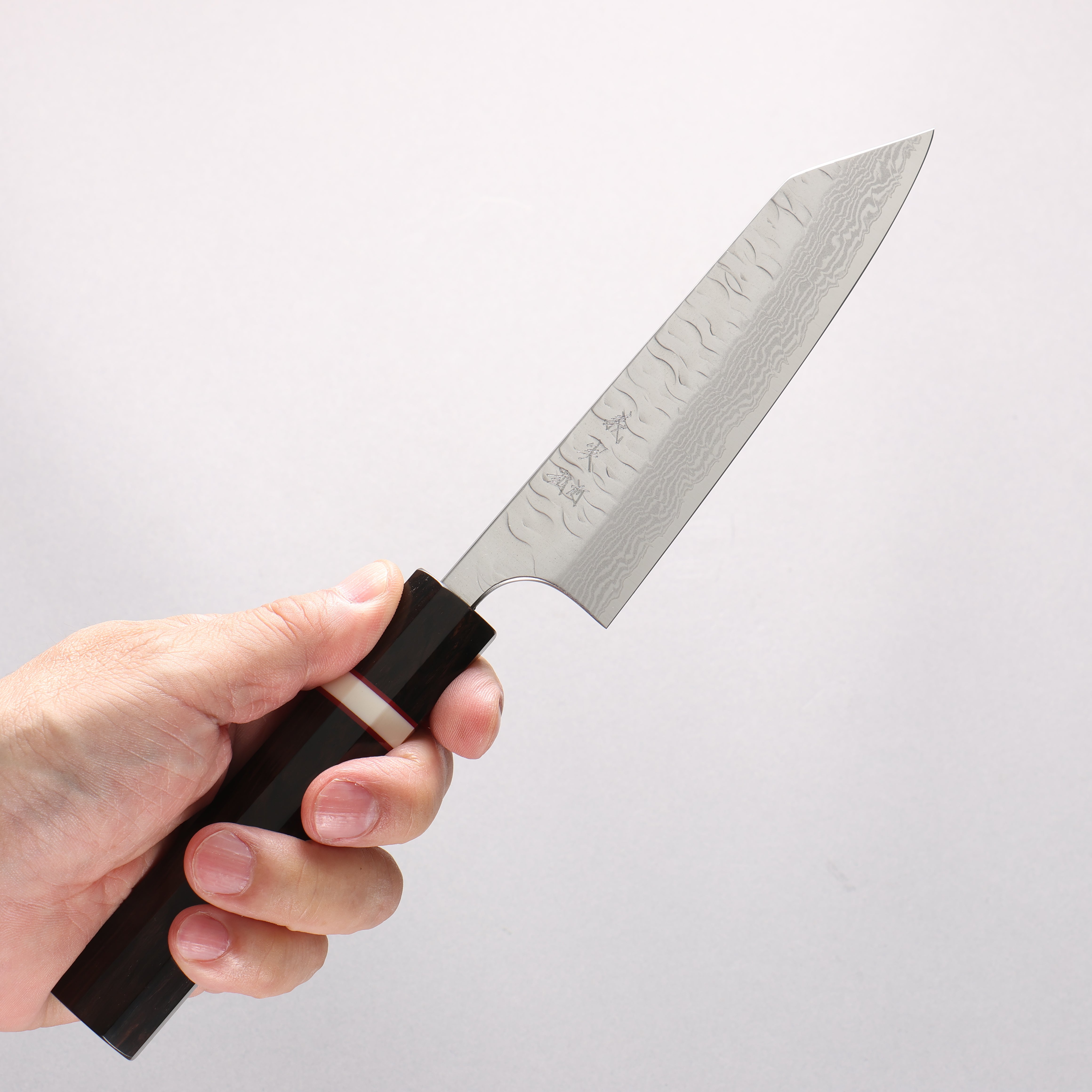 Yoshimi Kato Nami VG-XEOS Hammered Damascus Small Bunka 130mm Ebony Wood(With White Ring) Handle - Seisuke Knife