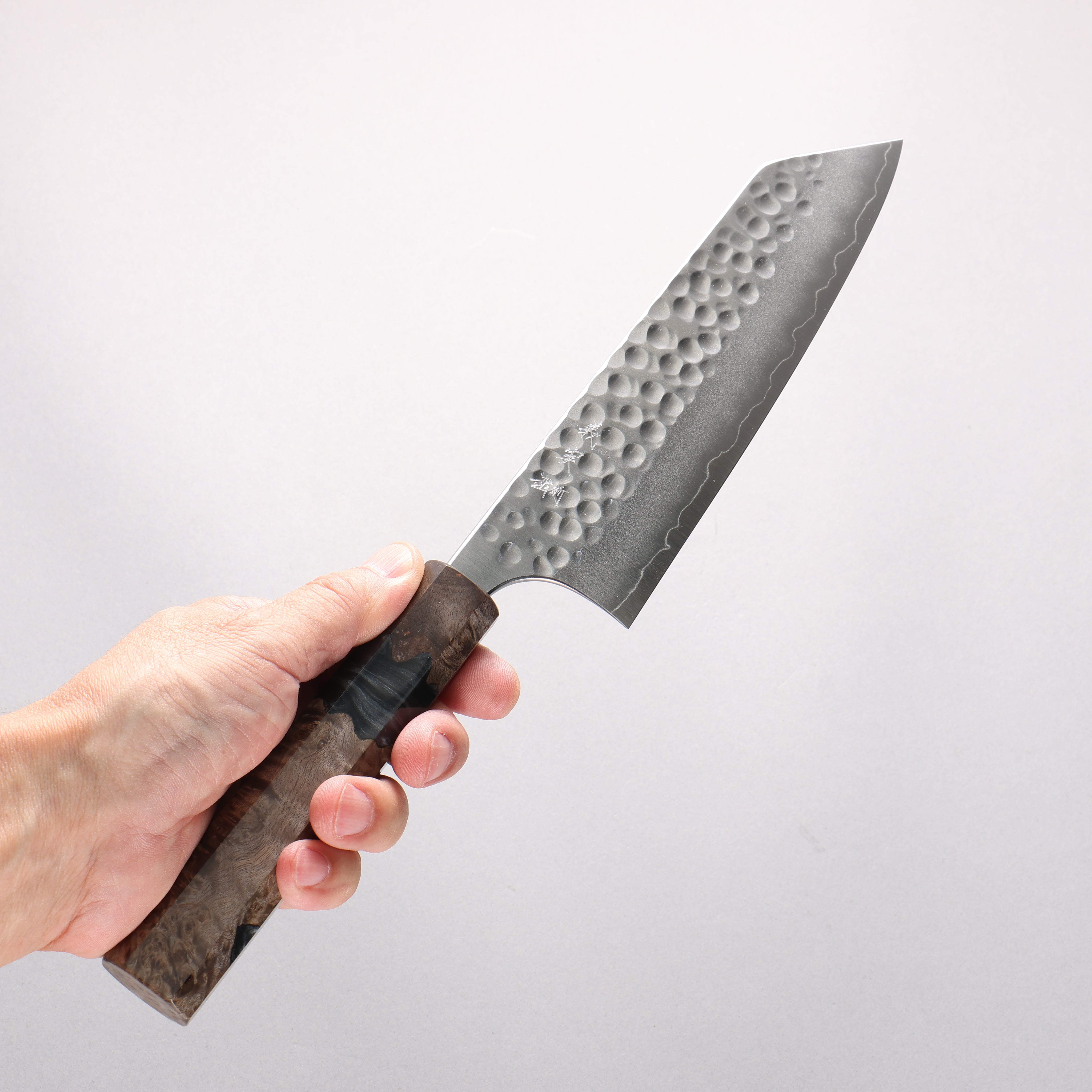 Yoshimi Kato Silver Steel No.3 Hammered(Maru) Migaki Finished Bunka 170mm Stabilized Birch with Black Resin Handle - Seisuke Knife