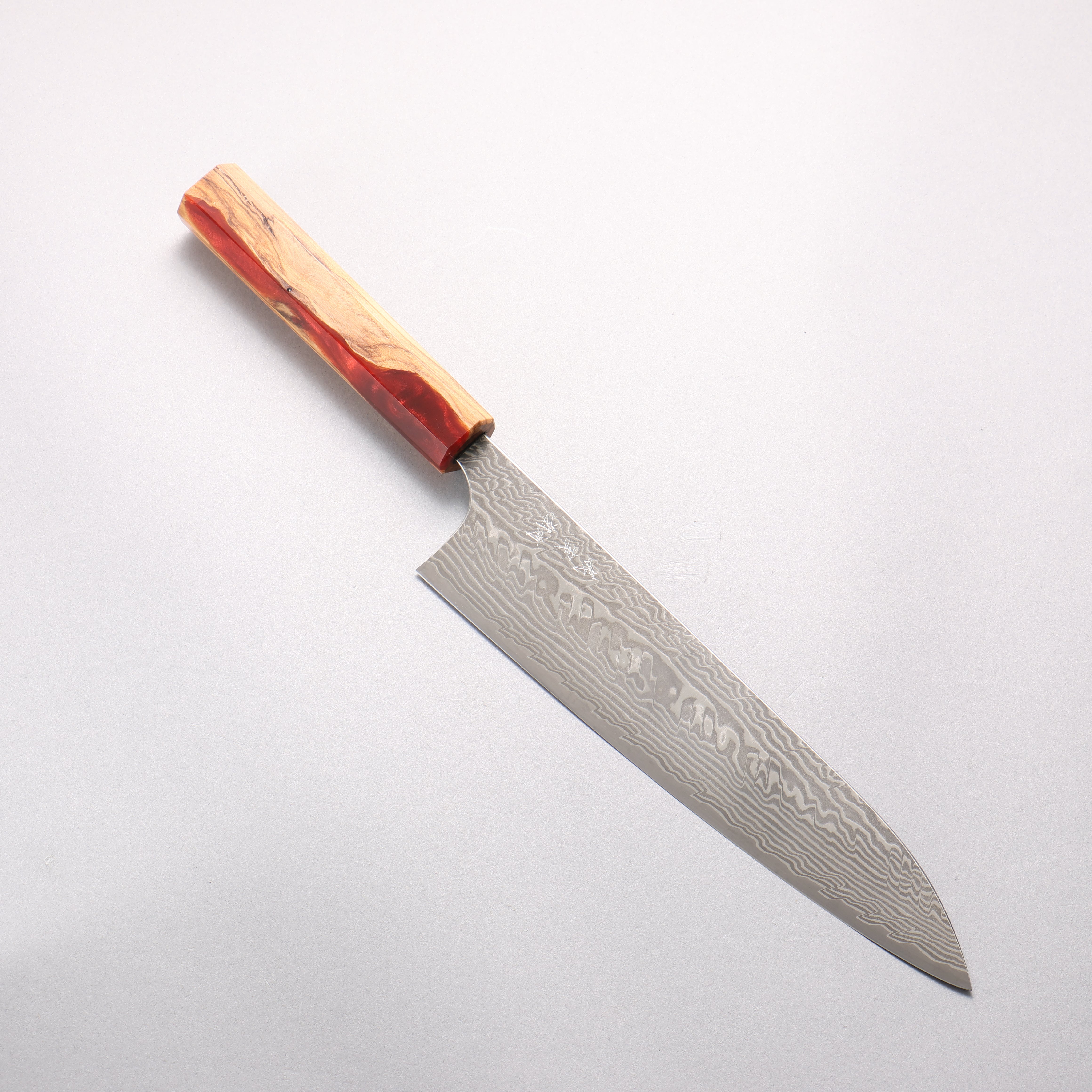 Yoshimi Kato SG2 Black Damascus Gyuto 210mm Olive Tree and Red Resin Handle - Seisuke Knife