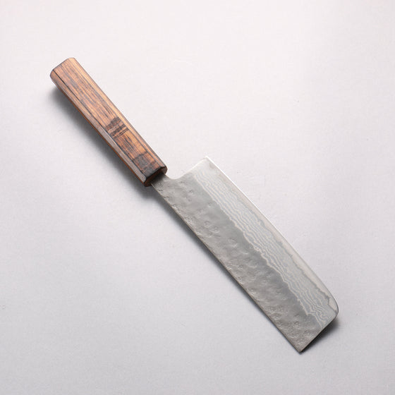 Seisuke Stainless Steel 440C Hammered Damascus Nakiri 165mm Oak Handle - Seisuke Knife