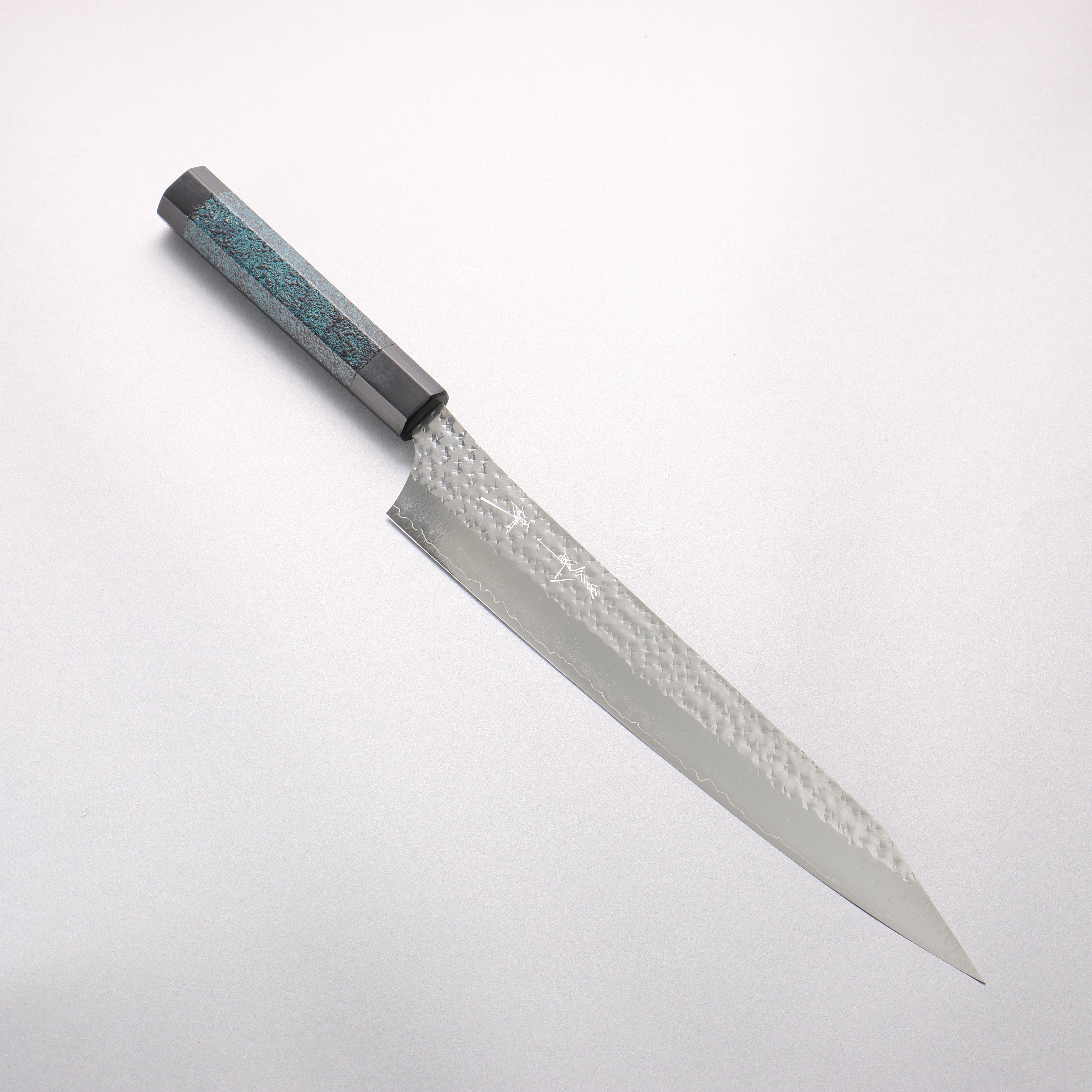 Yu Kurosaki Senko Ei Ai SG2 Hammered Sujihiki 240mm Indigo Tenmoku Lacquered Handle with Sheath - Seisuke Knife