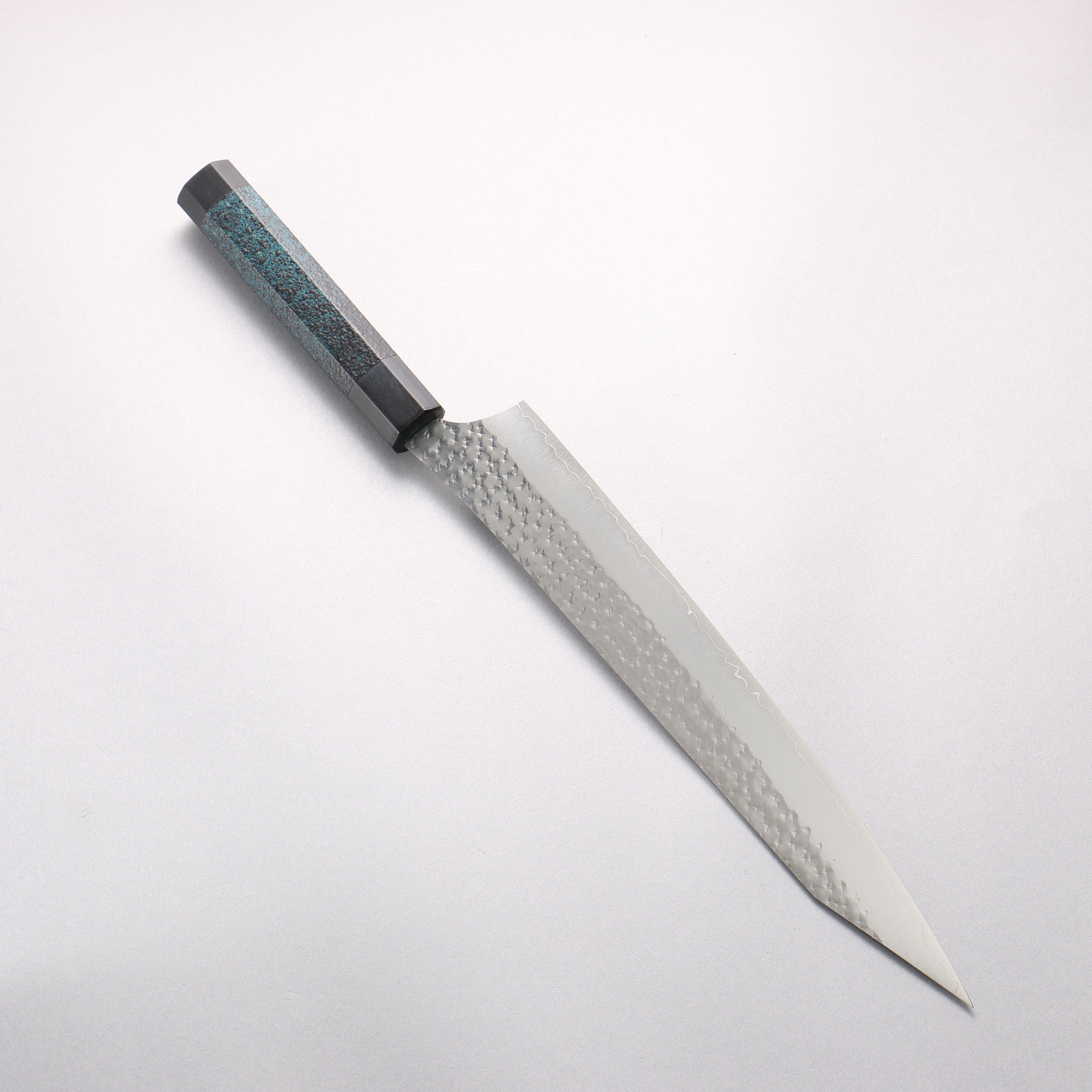 Yu Kurosaki Senko Ei Ai SG2 Hammered Sujihiki 240mm Indigo Tenmoku Lacquered Handle with Sheath - Seisuke Knife