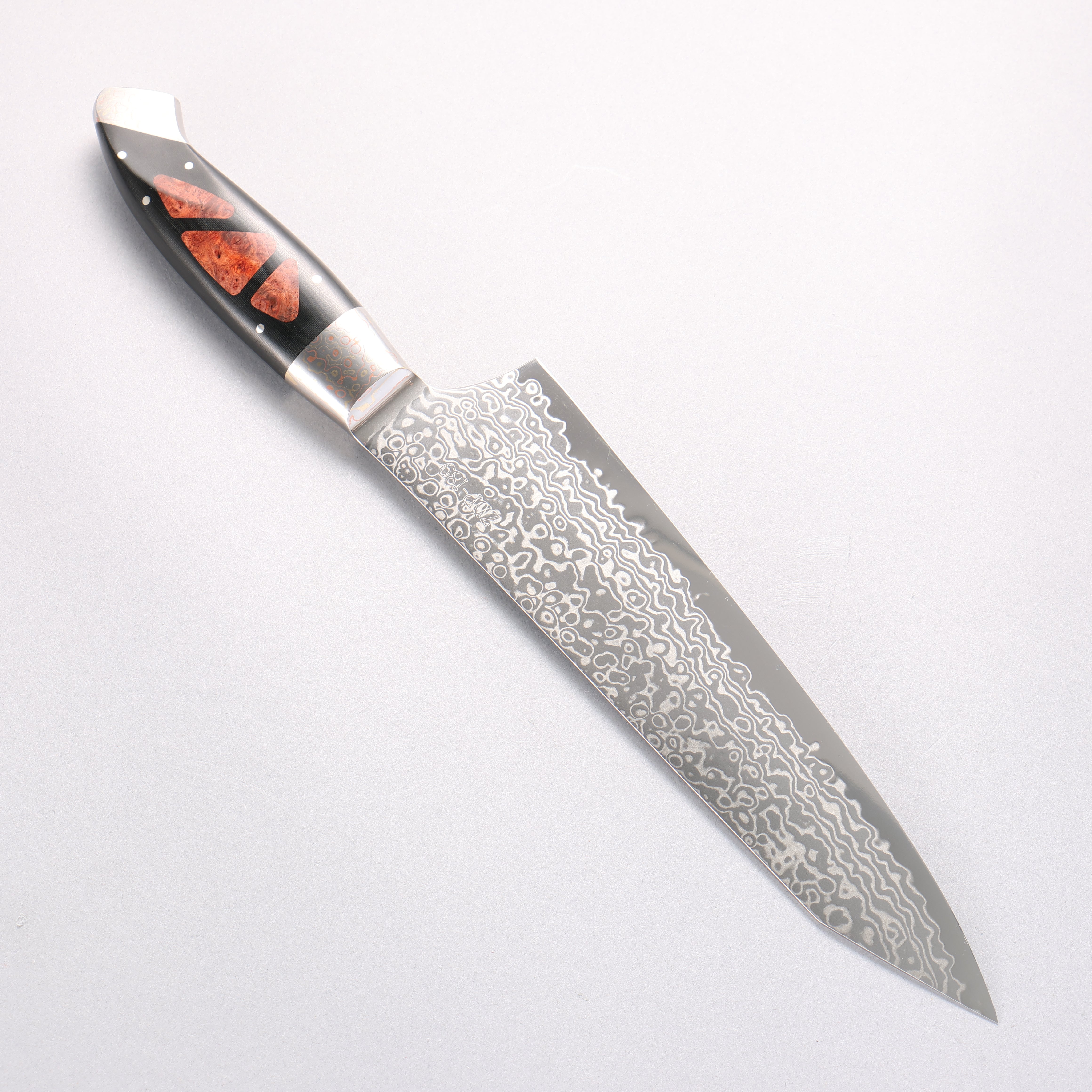 Kajin ZDP189 Damascus Migaki Finished Kiritsuke Gyuto 210mm Chinese Quince Burl Inlay Handle - Seisuke Knife