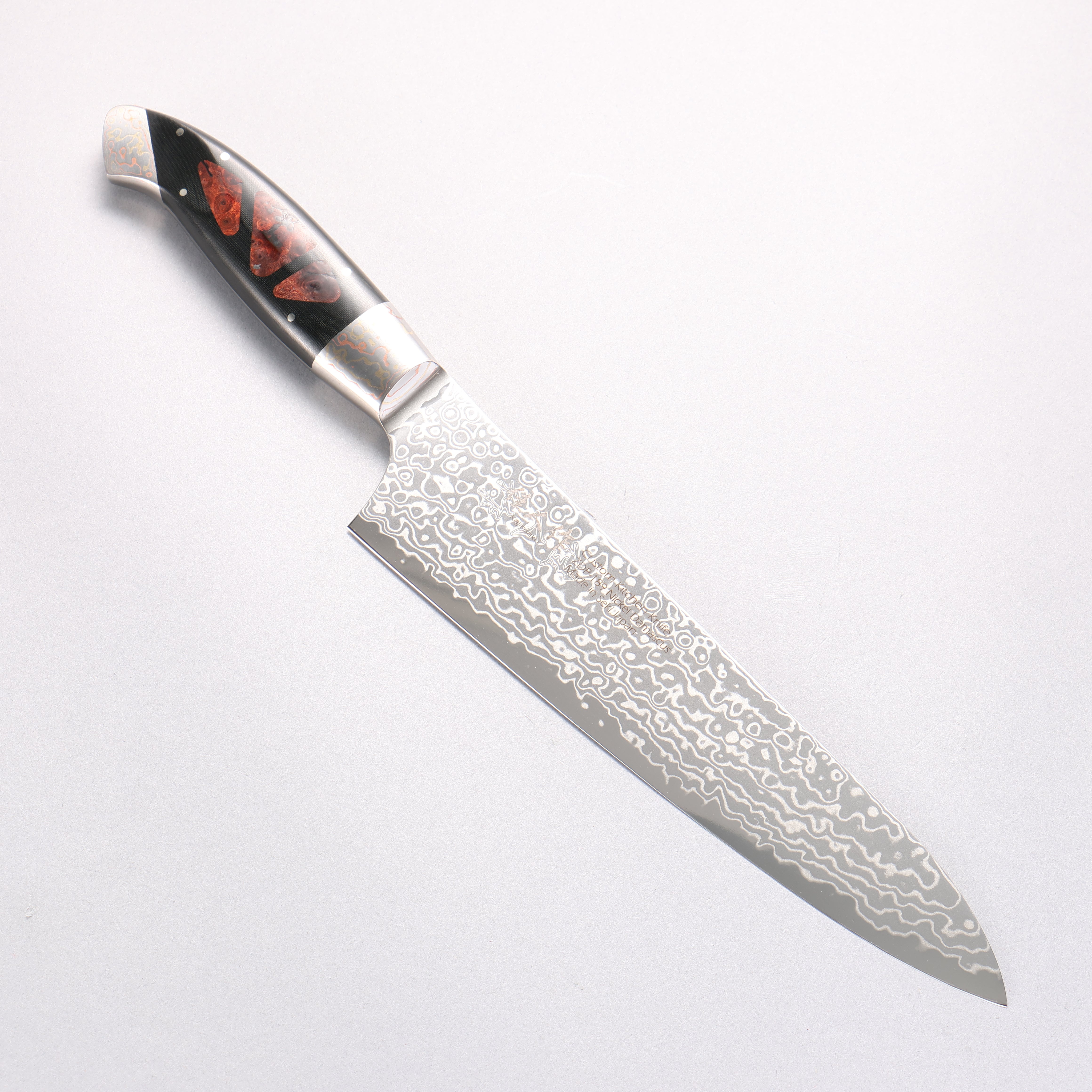 Kajin ZDP189 Damascus Migaki Finished Gyuto 210mm Chinese Quince Burl Inlay Handle - Seisuke Knife