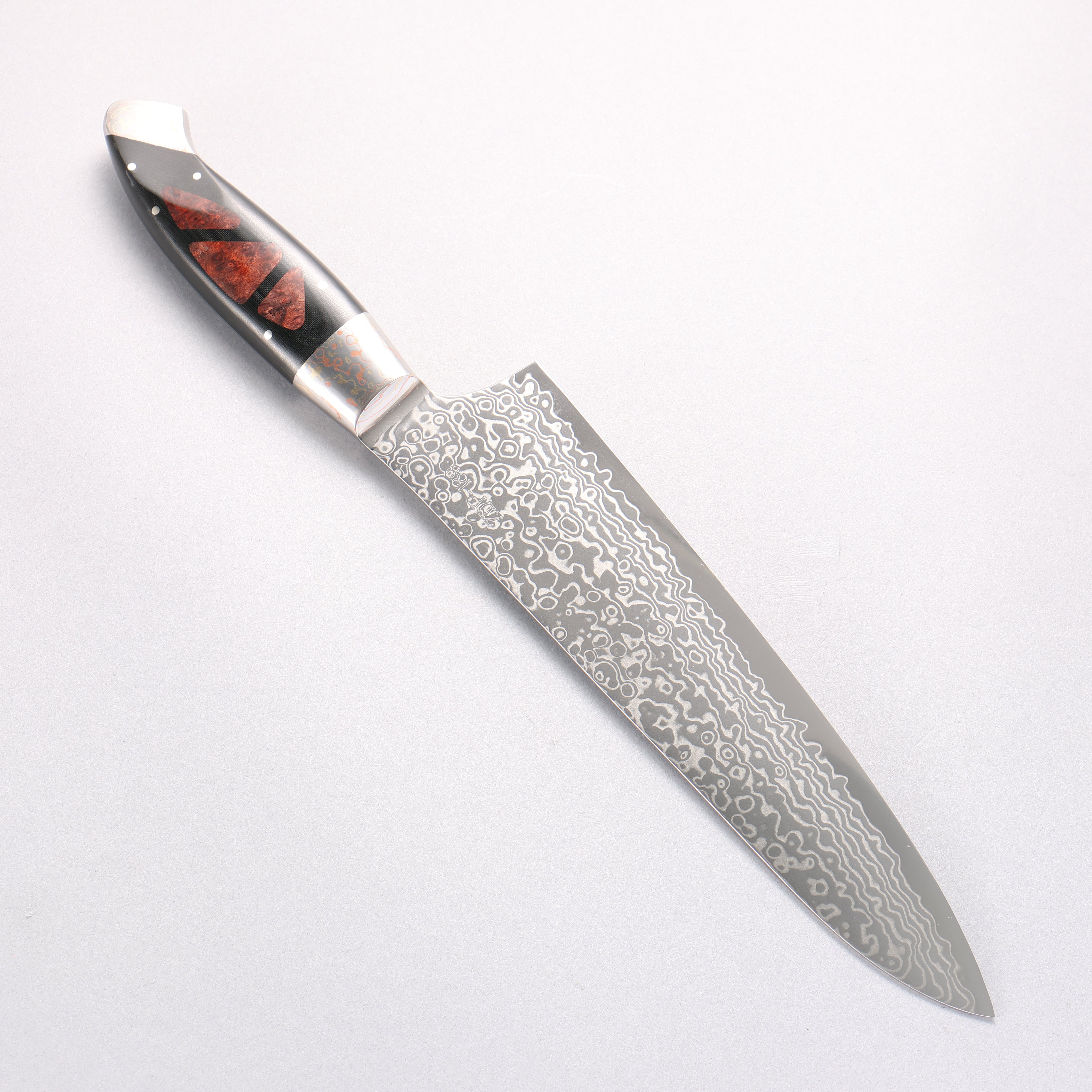 Kajin ZDP189 Damascus Migaki Finished Gyuto 210mm Chinese Quince Burl Inlay Handle - Seisuke Knife