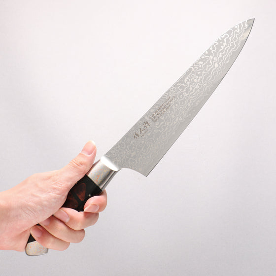 Kajin ZDP189 Damascus Migaki Finished Gyuto 210mm Chinese Quince Burl Inlay Handle - Seisuke Knife