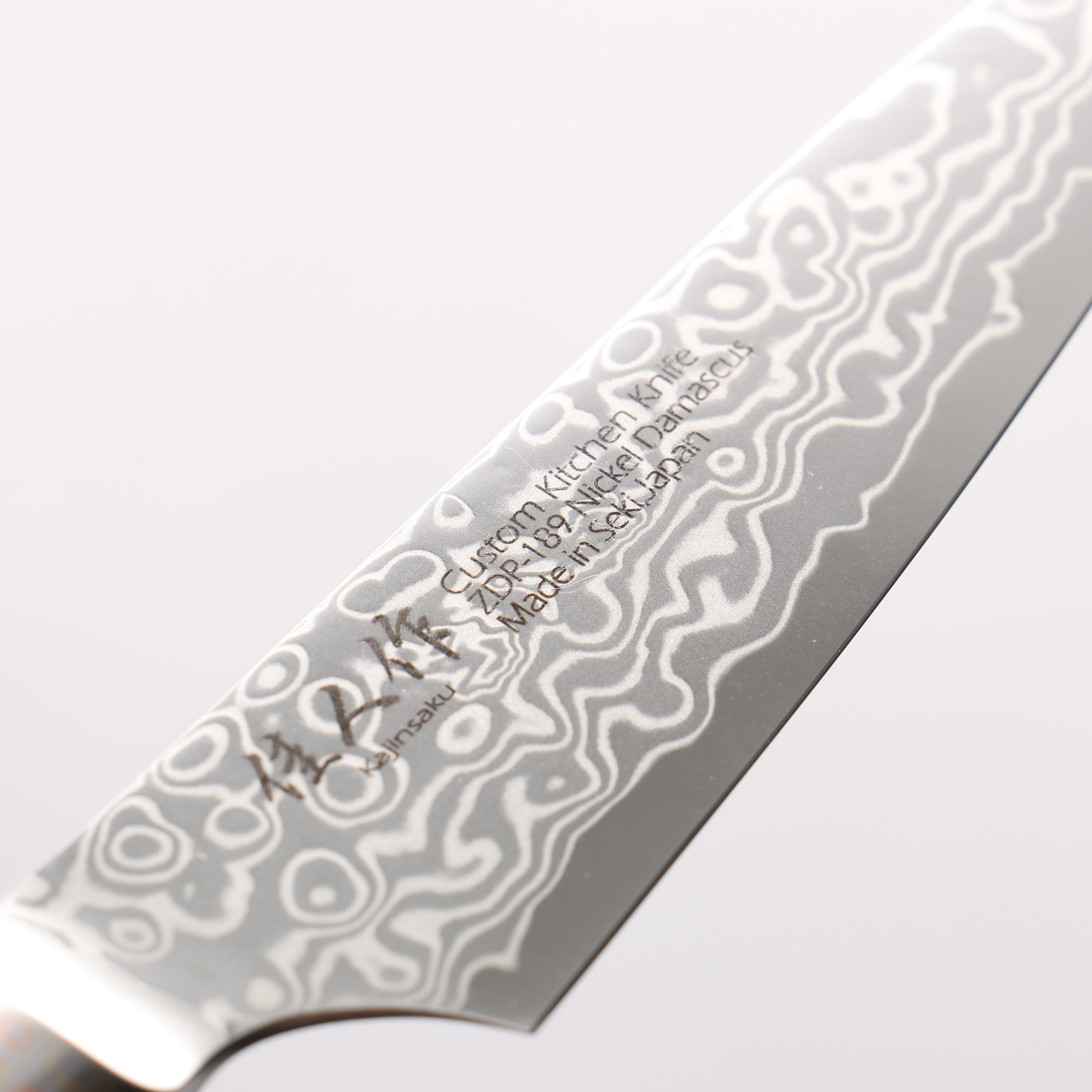 Kajin ZDP189 Damascus Migaki Petty-Utility 95mm Chinese Quince Burl Inlay Handle - Seisuke Knife