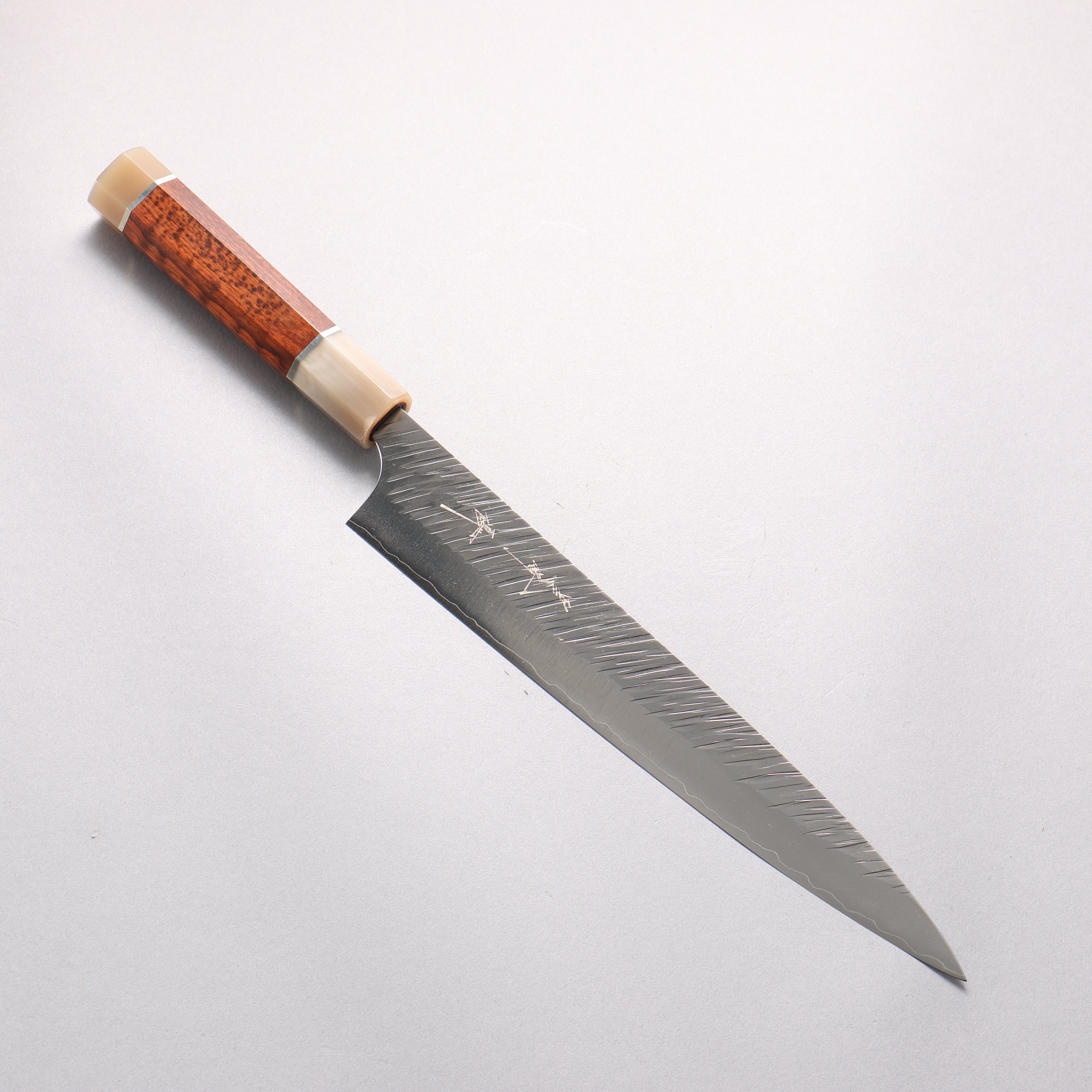Yu Kurosaki Fujin SG2 Hammered Sujihiki 240mm Snakewood (with Double Marble Horns) Handle - Seisuke Knife