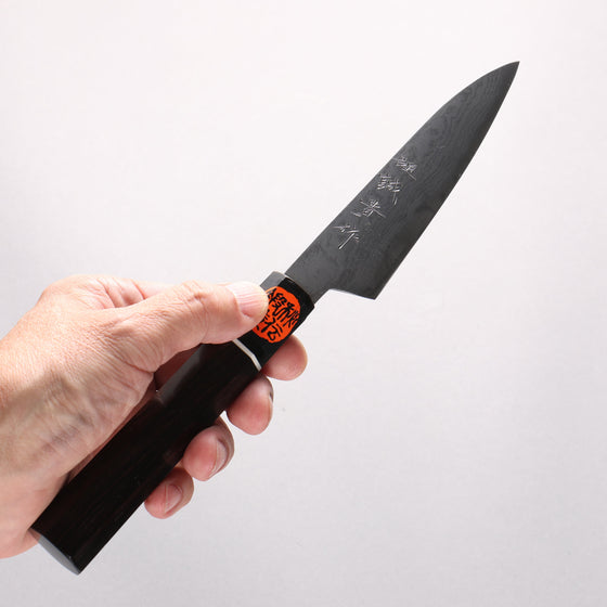 Shigeki Tanaka Blue Steel No.2 Damascus Petty-Utility 120mm Ebony Wood Handle - Seisuke Knife