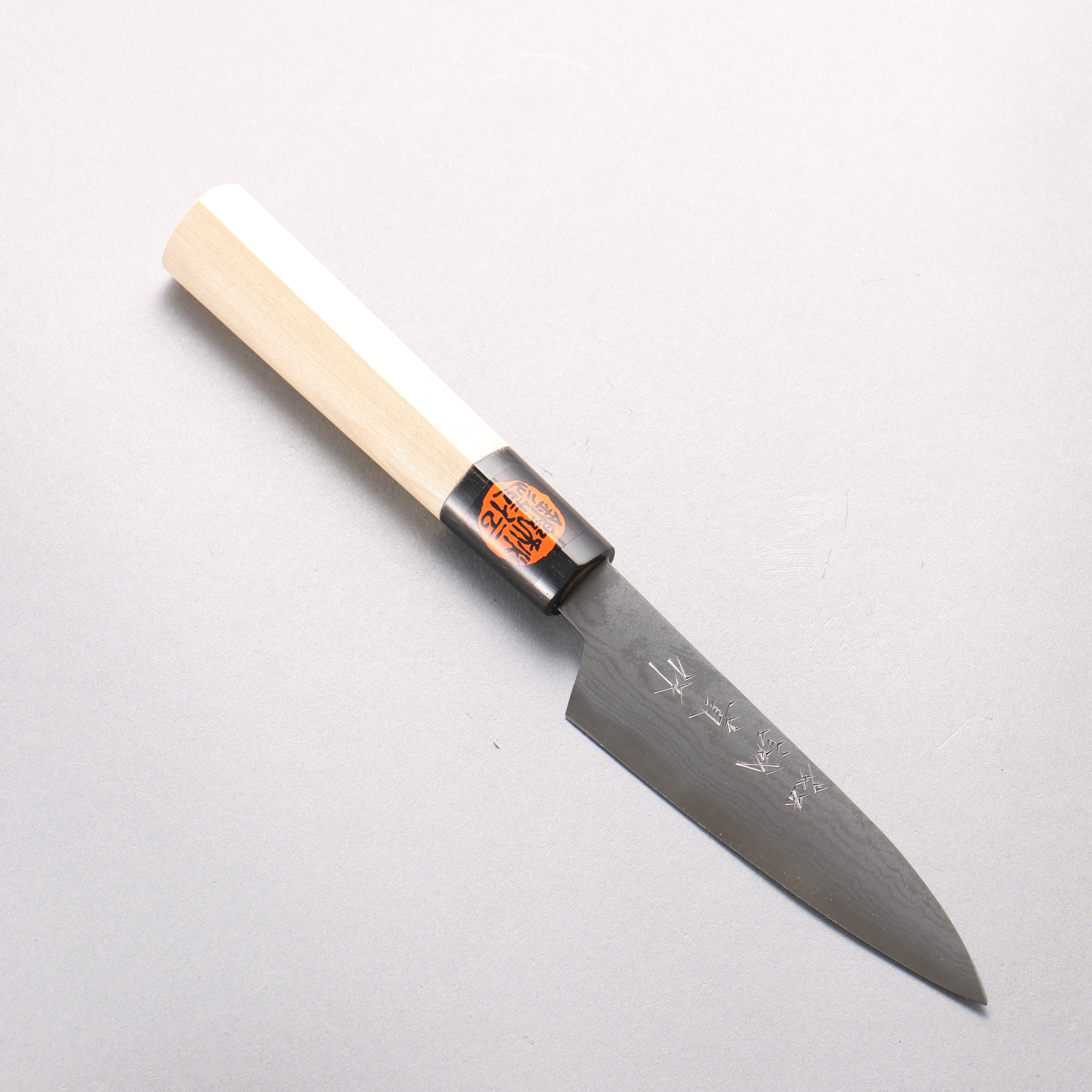 Shigeki Tanaka Blue Steel No.2 Damascus Petty-Utility 120mm Magnolia & Water Buffalo Horn Handle - Seisuke Knife