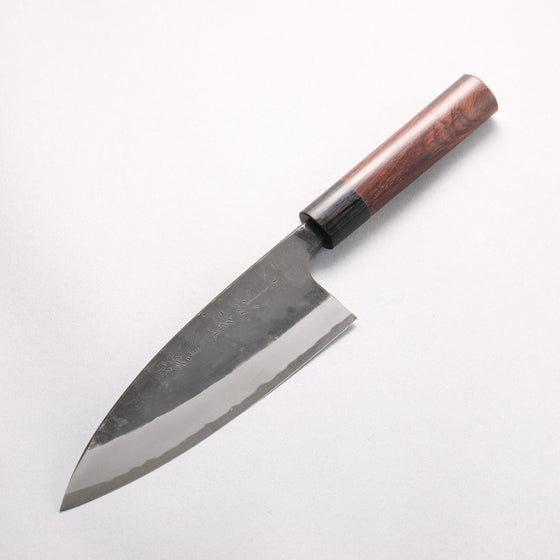Nao Yamamoto White Steel No.2 Kurouchi Double-sided Deba 165mm Rosewood (Ferrule: Black Pakka Wood) Handle - Seisuke Knife