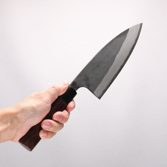 Nao Yamamoto White Steel No.2 Kurouchi Double-sided Deba 165mm Rosewood (Ferrule: Black Pakka Wood) Handle - Seisuke Knife