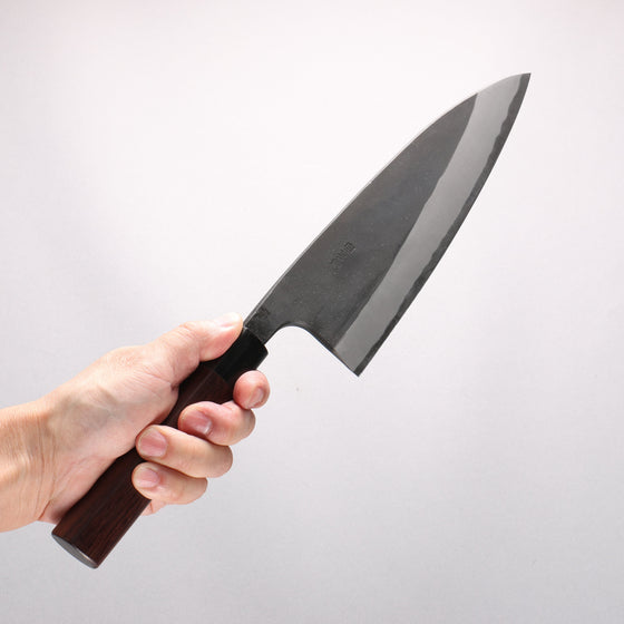 Nao Yamamoto White Steel No.2 Kurouchi Double-sided Deba 210mm Rosewood (Ferrule: Black Pakka Wood) Handle - Seisuke Knife