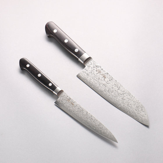 Seisuke VG10 Damascus Japanese Santoku & Petty Black Pakka wood Handle 170mm & 140mm - Seisuke Knife